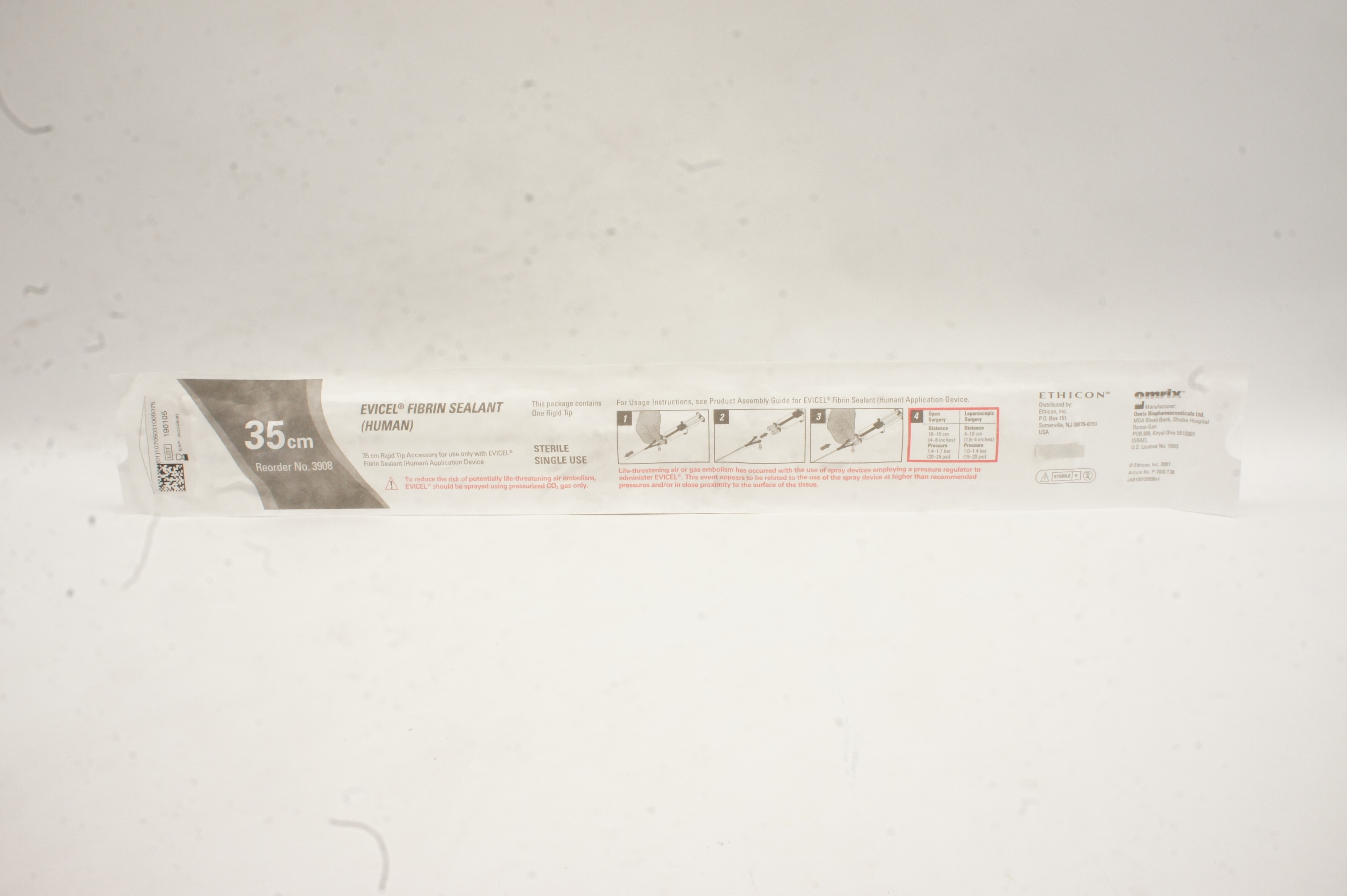 Ethicon 3908 EVICEL Fibrin Sealant (Human) 35cm 3 Rigid Tips