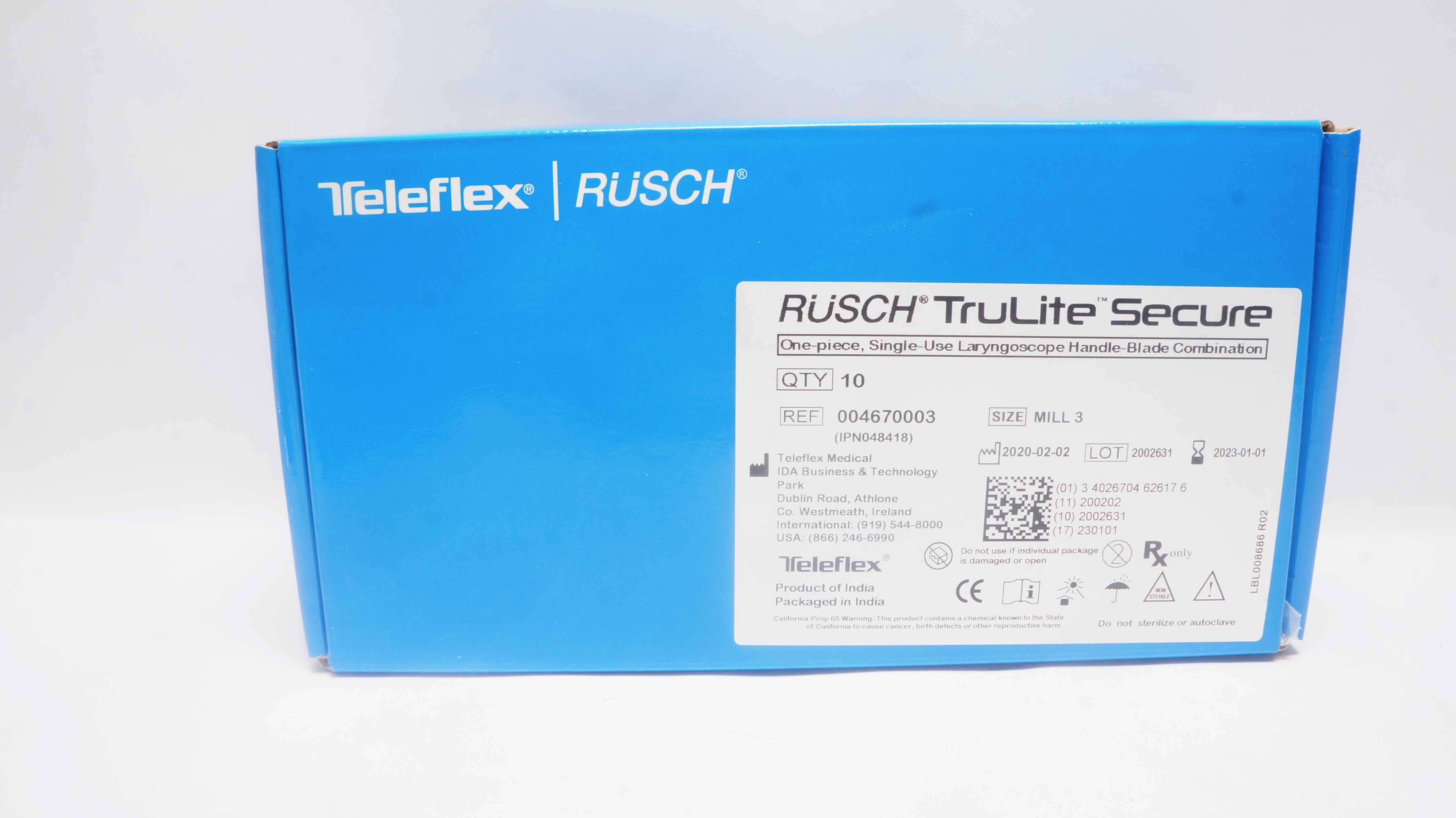 Teleflex 004670003 Rusch Secure Laryngo Handle-Blade Comb Mill 3 (x) - Box of 10