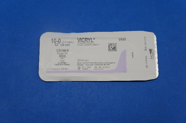 Ethicon V448 10-0 VICRYL, CS160-6 5.5mm 1/2c Spatula, Violet Monofilament 12