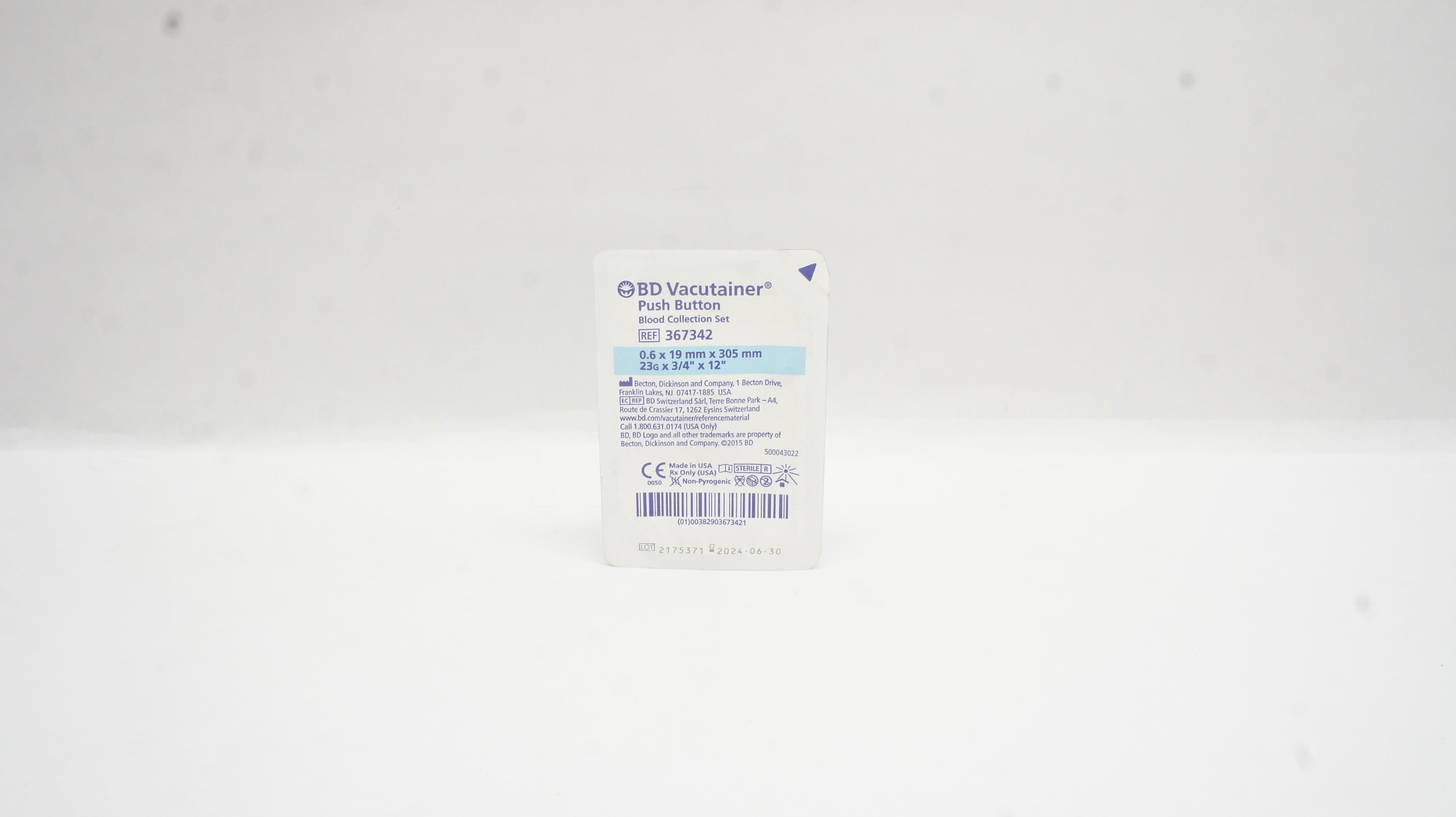 BD 367342 Vacutainer Push Button Blood Collection Set 23G x 3/4inch x 12inch