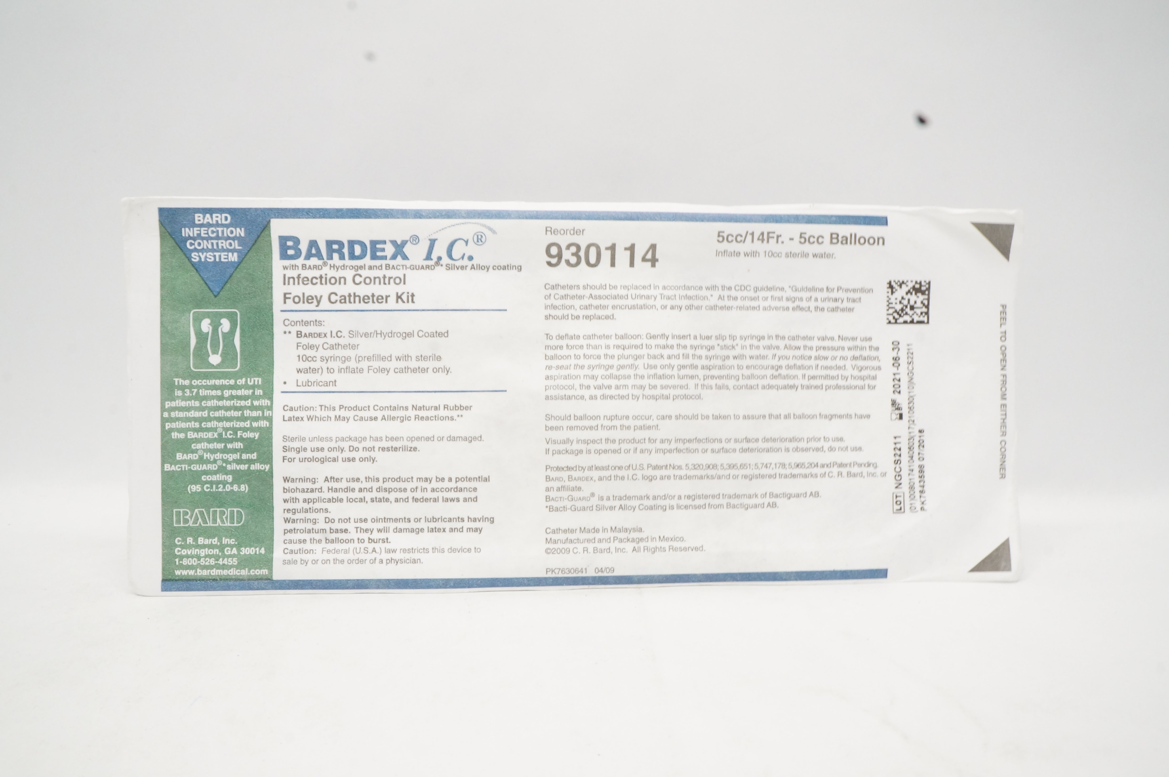 Bard 930114 Bardex I.C. Infection Control Foley Cath. Kit 5cc x 14Fr