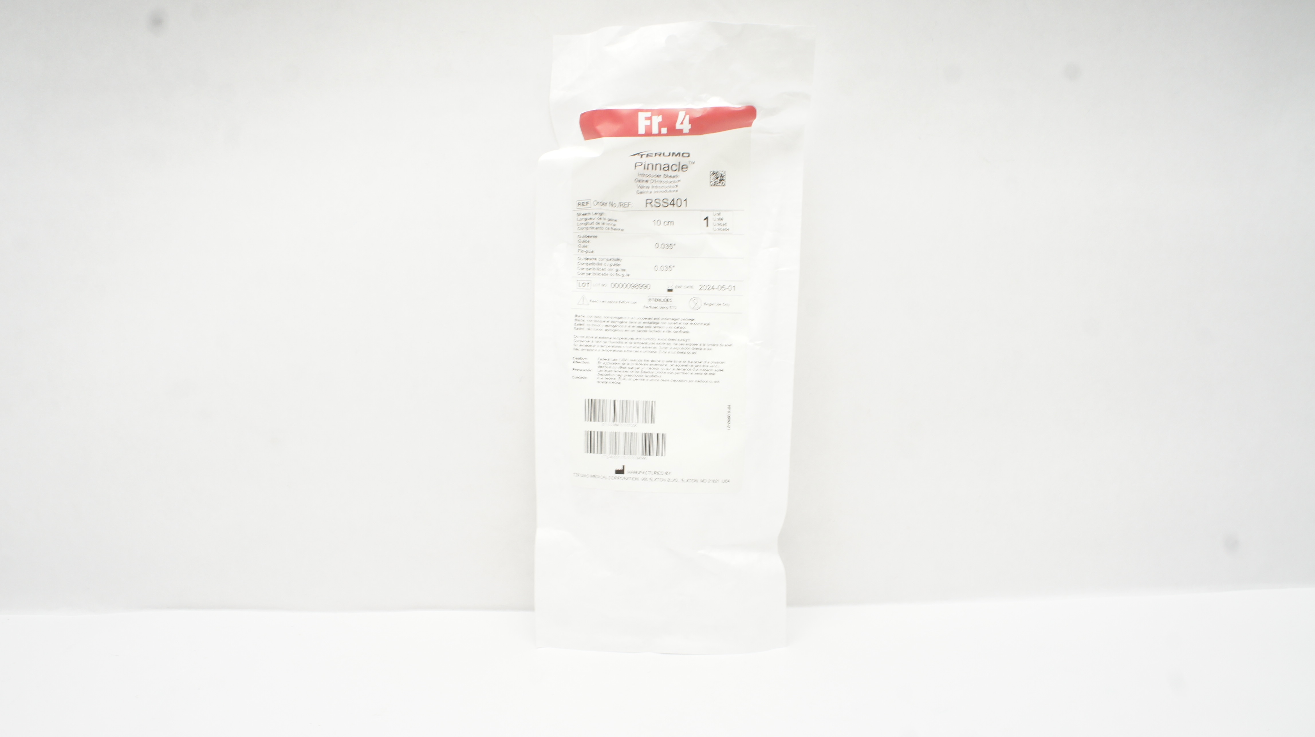 Terumo RSS401 Pinnacle Introducer Sheath 4Fr x 10cm x 0.035inch x 0.035inch (x)