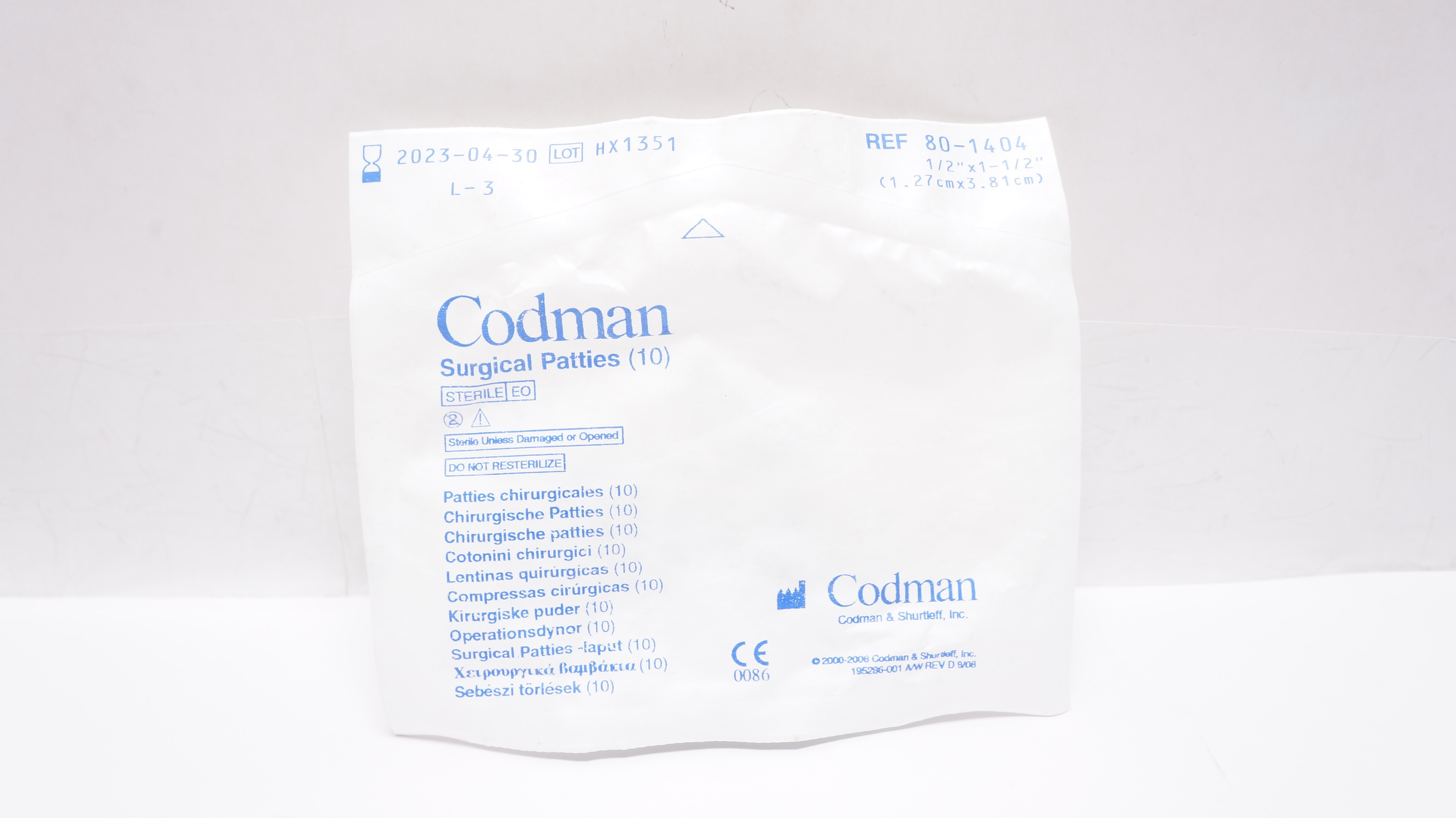 Codman 80-1404 Surgical Patties 1/2inch x 1-1/2inch (x) - Pack of 10