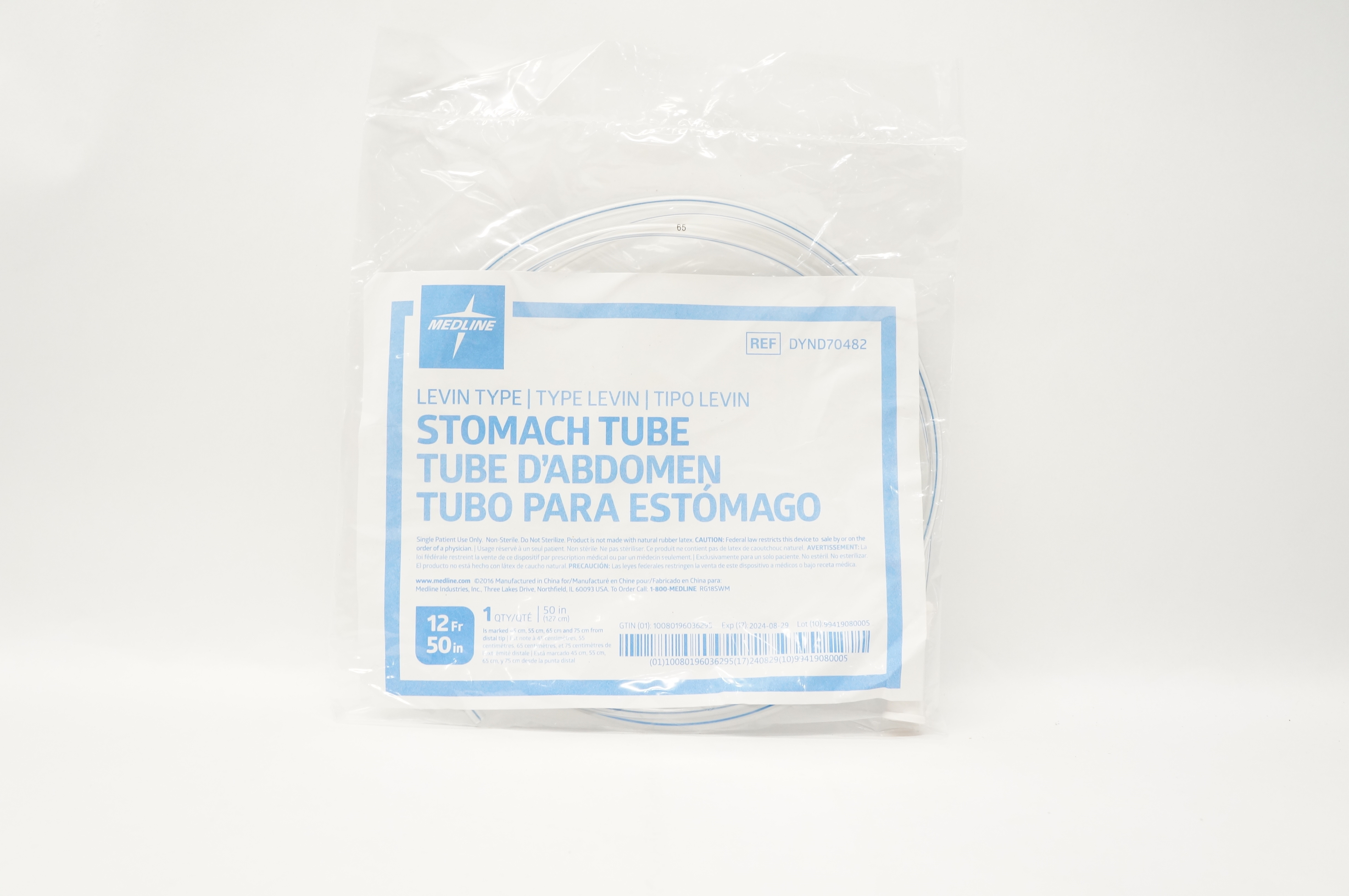 Medline DYND70482 Stomach Tube 12Fr 50inch