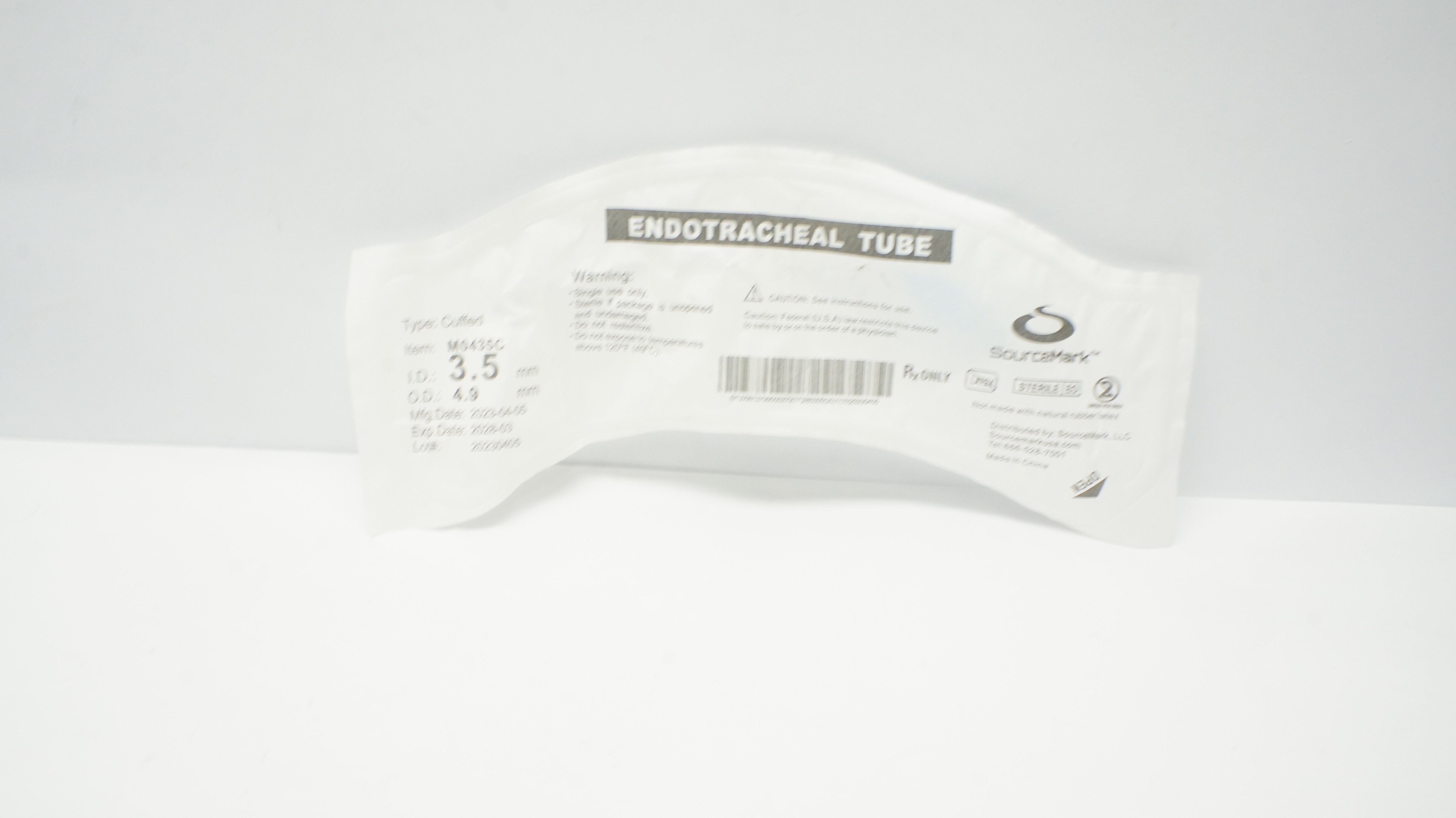 SourceMark M0435C Endotracheal Tube 3.5mm x 4.9mm