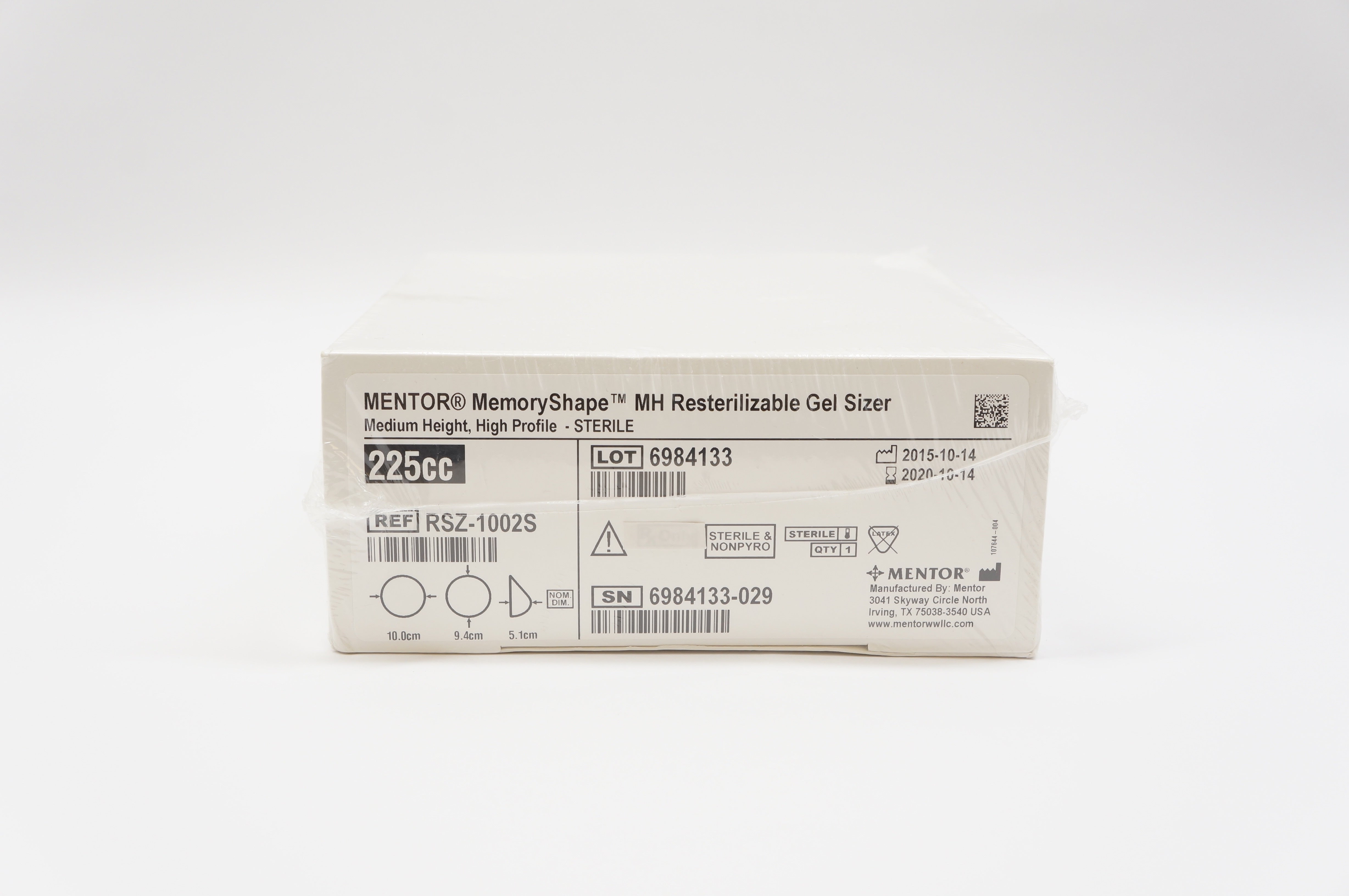 Mentor RSZ-1002S MemoryShape MH Resterilizable Gel Sizer 225cc