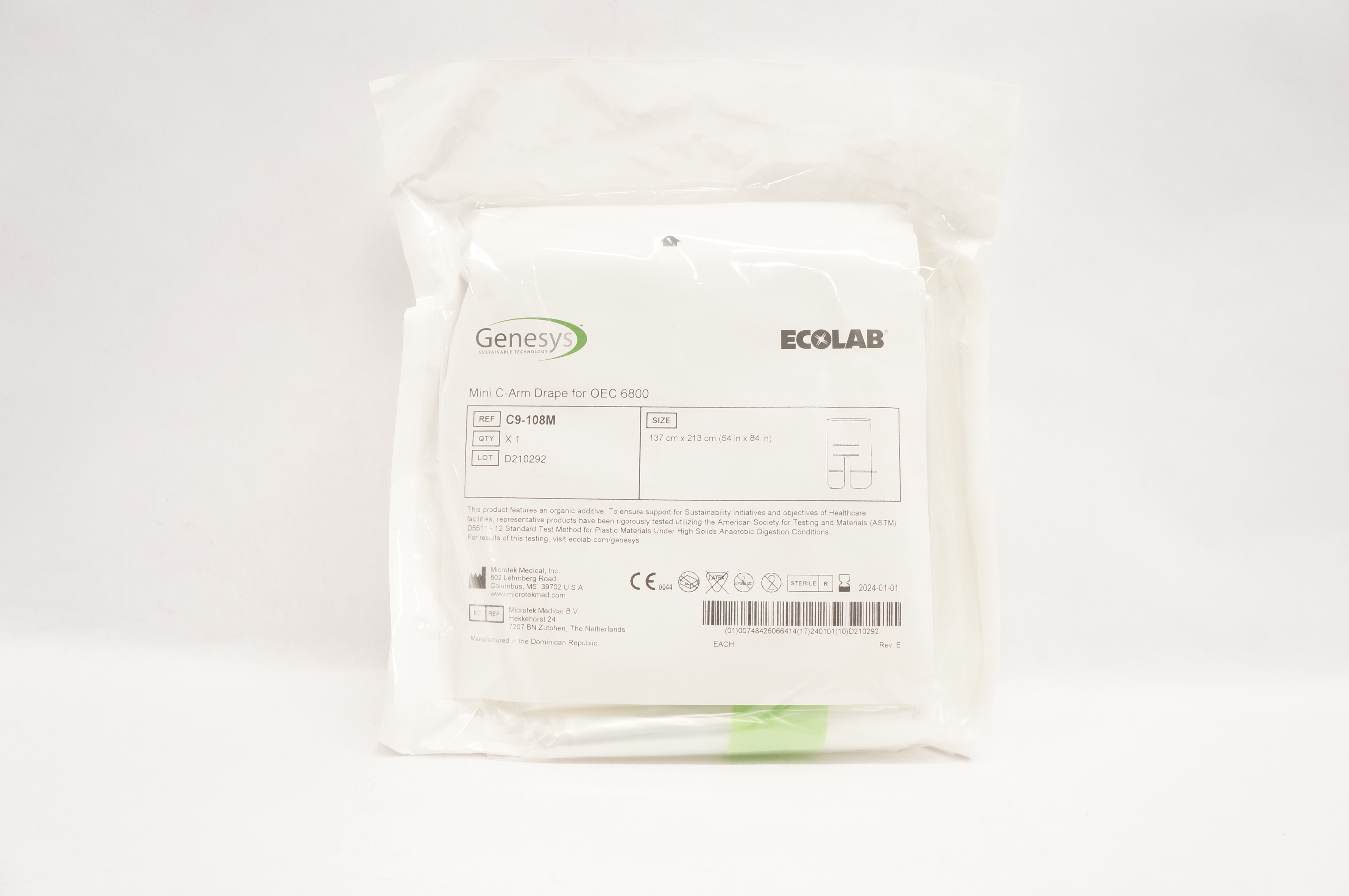 Microtek C9-108M Ecolab Genesys Mini C-Arm Drape for OEC 6800 54 inch x 84 inch