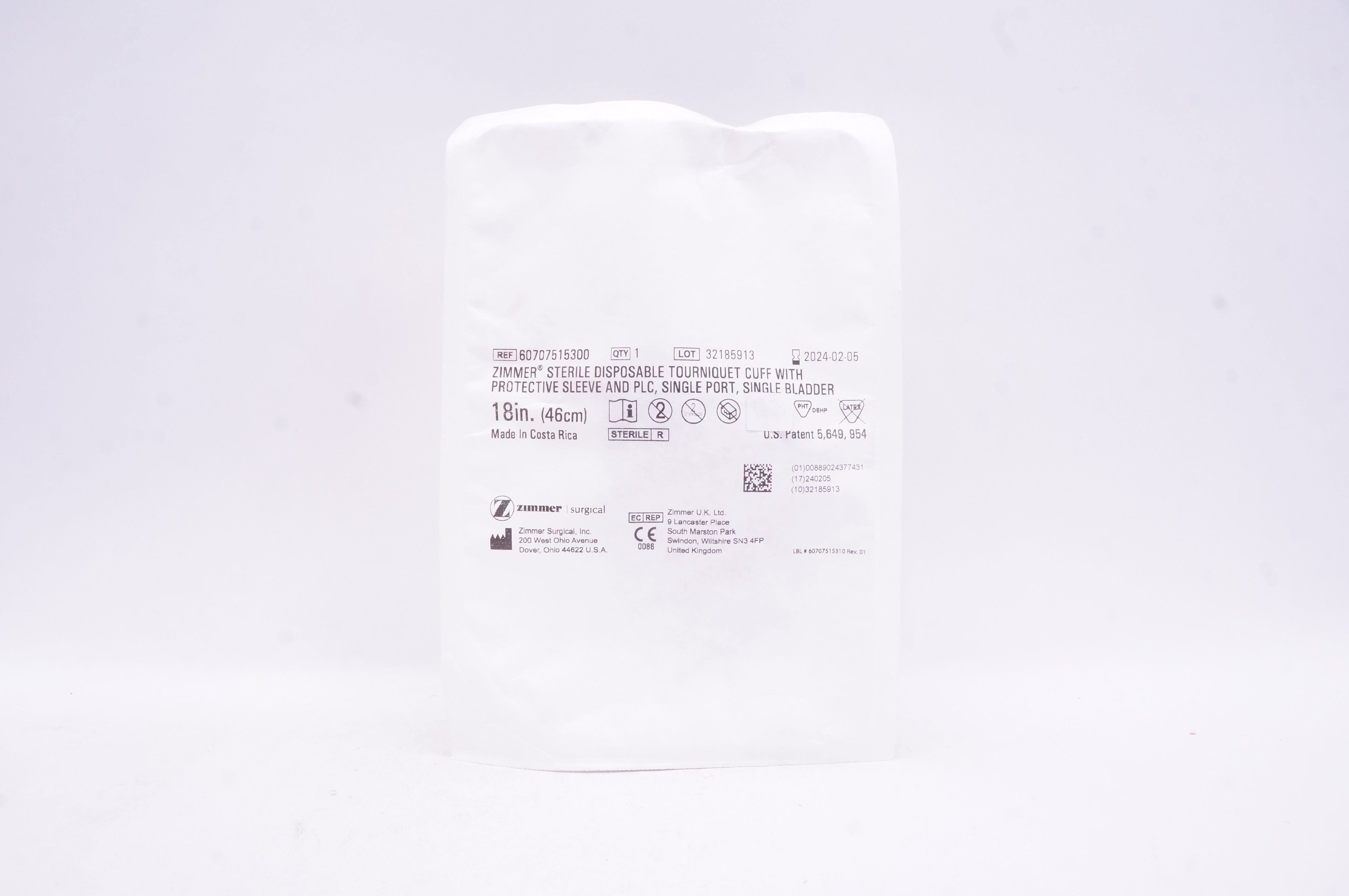 Zimmer Surgical 60707515300 Sterile Disposable Tourniquet Cuff 18 inch
