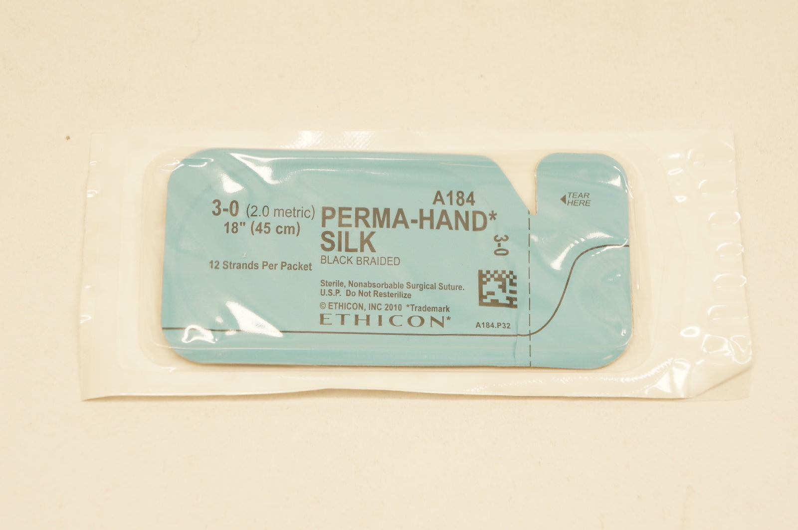 Ethicon A184 3-0 PERMA-HAND SILK, Nonabsorbable Stre Black Braided 18inch
