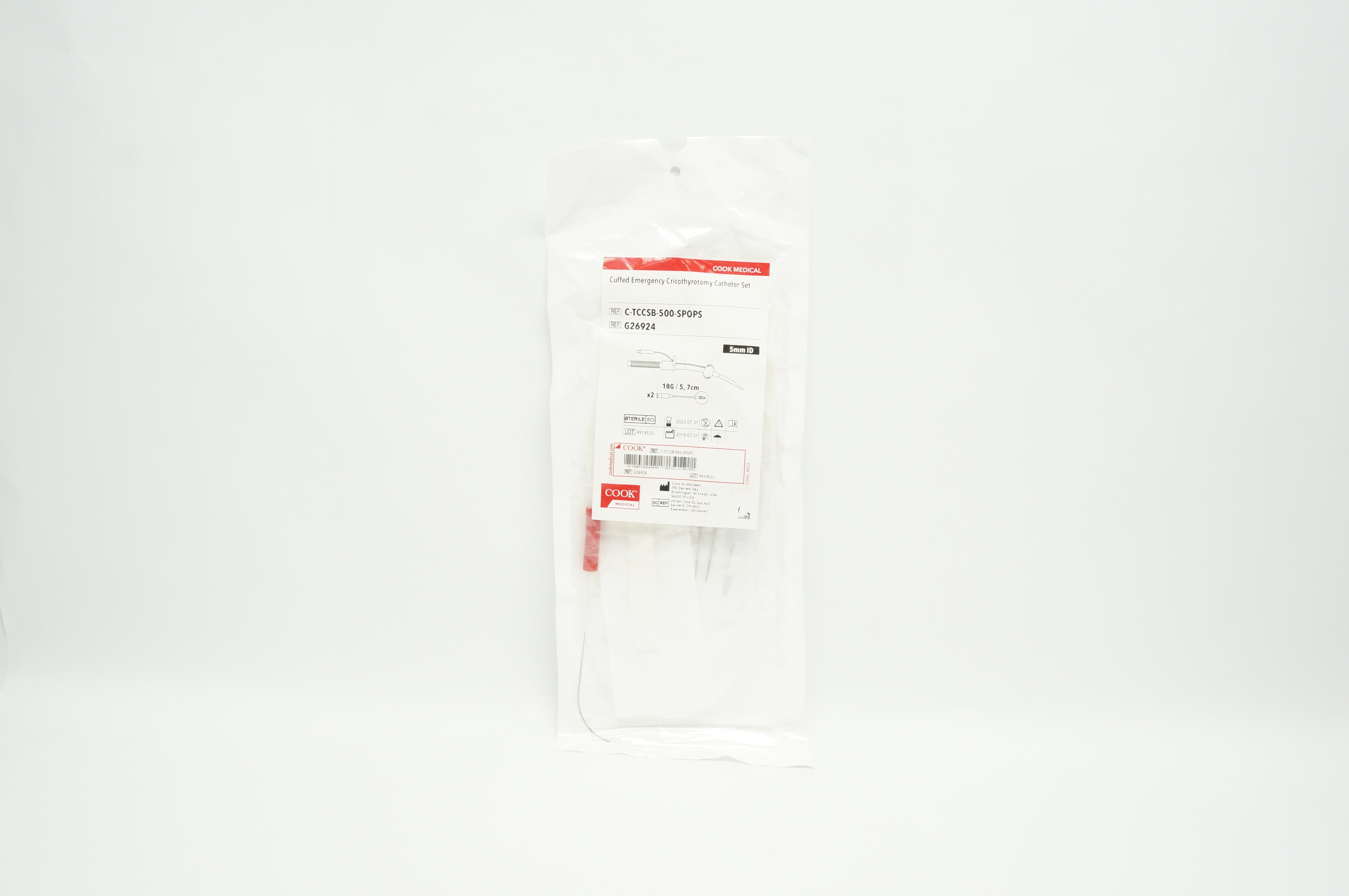 Cook Medical G26924 Cuffed Emergency Cricothyrotomy Cath.Set 5mm ID 18G/5.7cm(x)