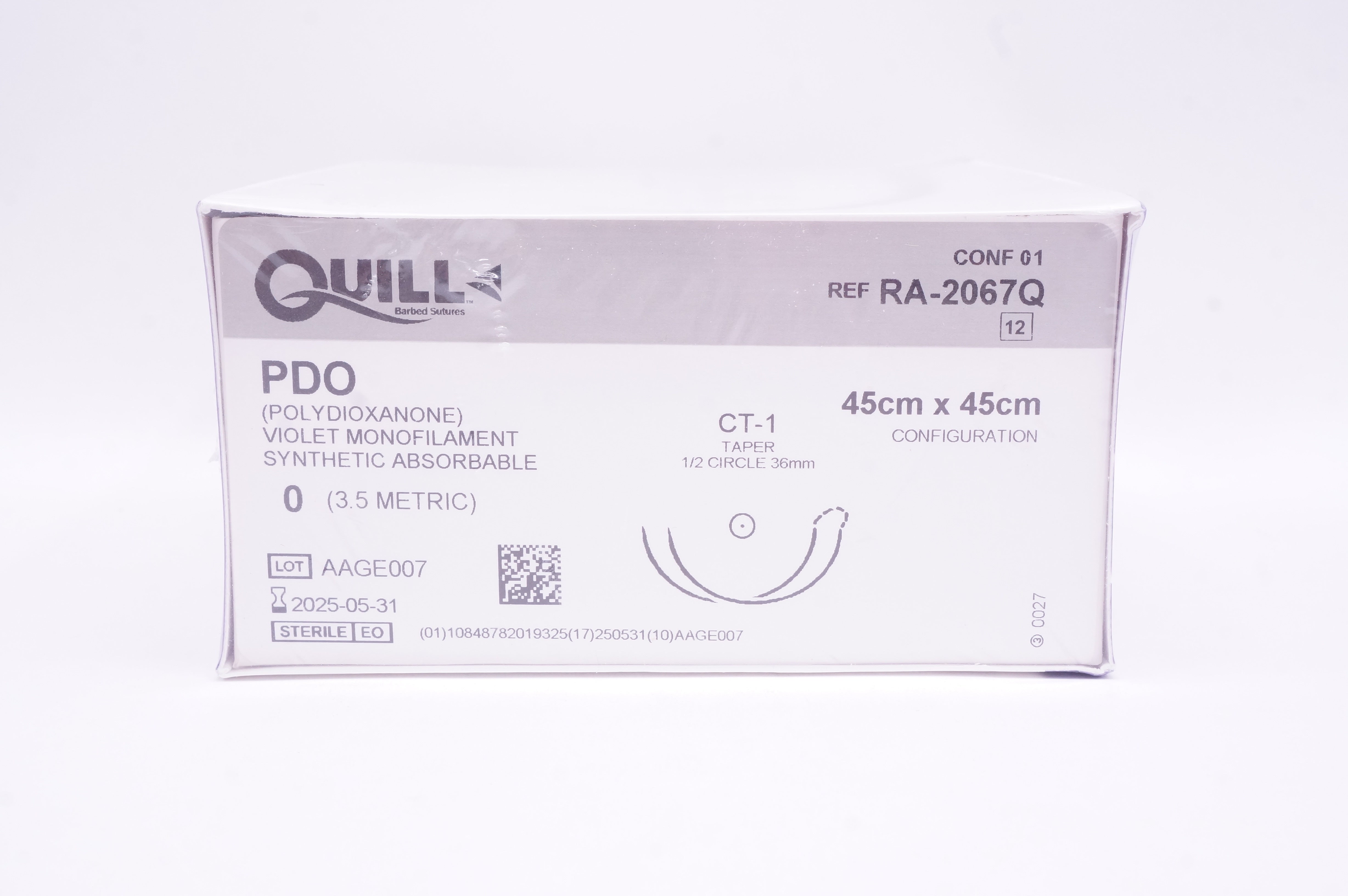 Quill RA-2067Q 0 PDO Stre CT-1 Taper 1/2c 36mm, 45cm x 45cm - Box of 12