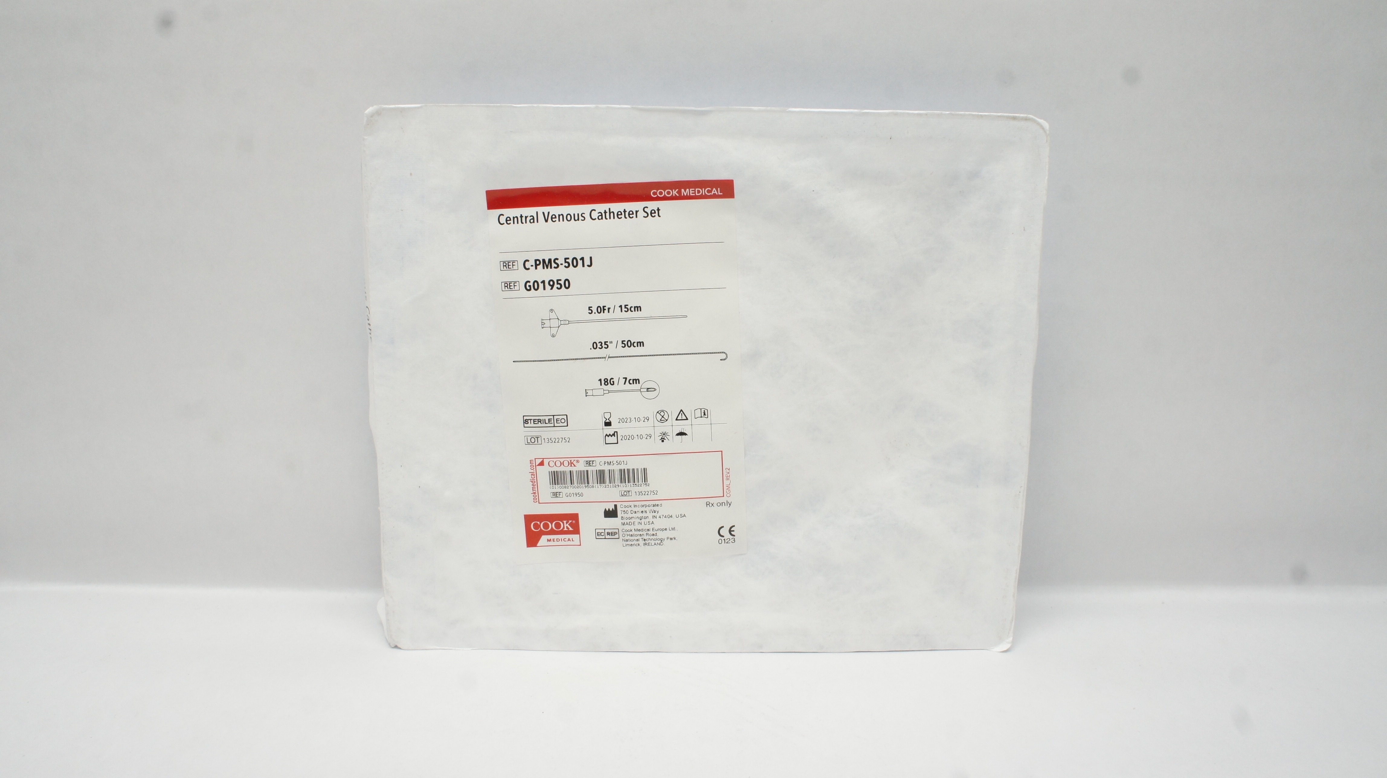 Cook Medical G01950 Central Venous Cath. Set 5.0Fr /15cm, 18G/7cm (x)