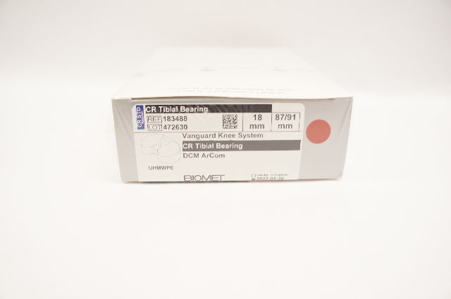 Biomet 183488 Vanguard Knee System CR Tibial Bearing DCM ArCom 18mm x 87/91mm(x)