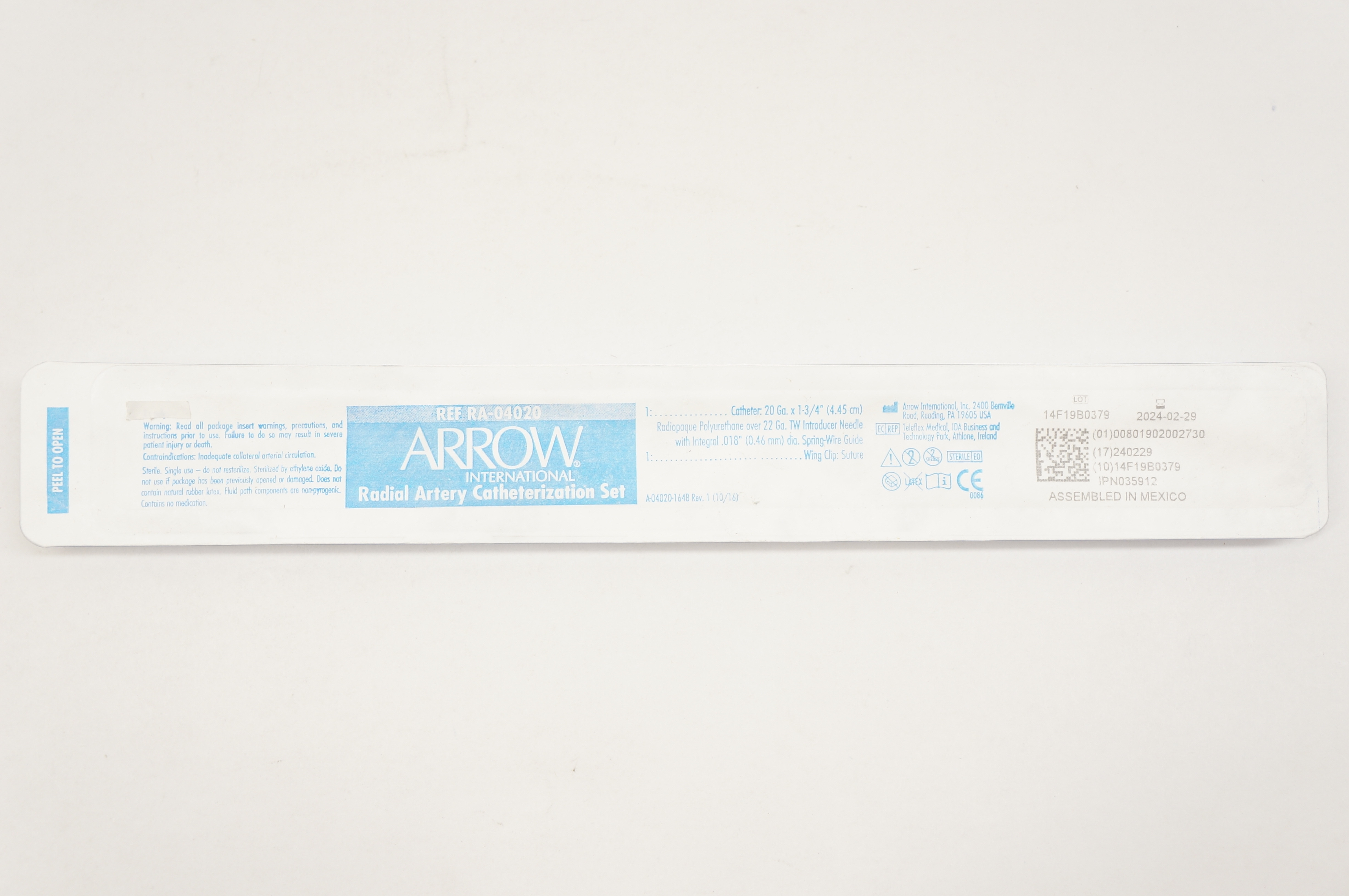 Arrow RA-04020 Radial Artery Catheterization Set 20Ga x 1-3/4inch