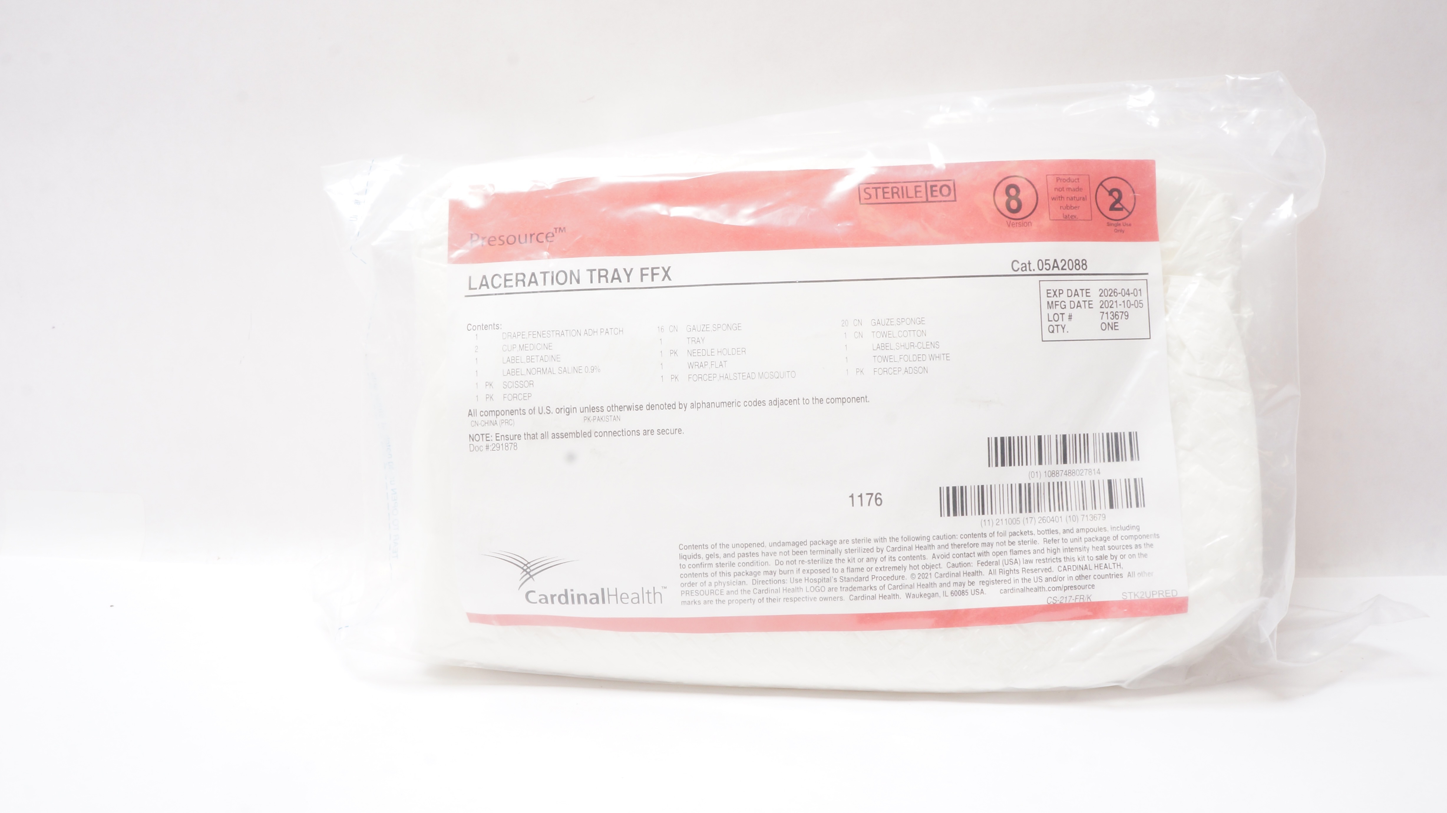 Cardinal Health 05A2088 Presource Sterile Laceration FFX Tray