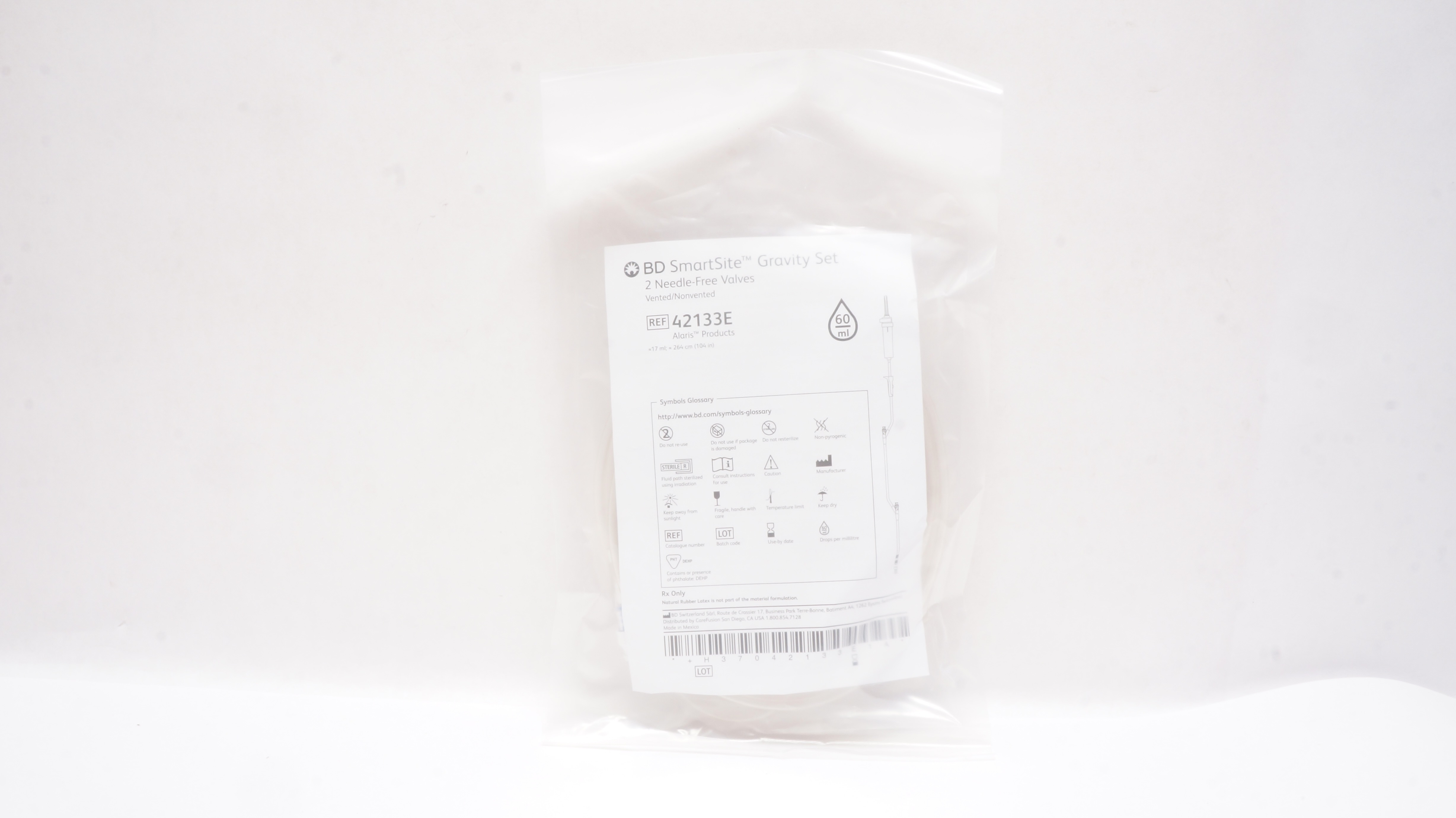 BD 42133E SmartSide Gravity Set 2 Needle-Free Valves 17ml x 104inch 60Drops/mL