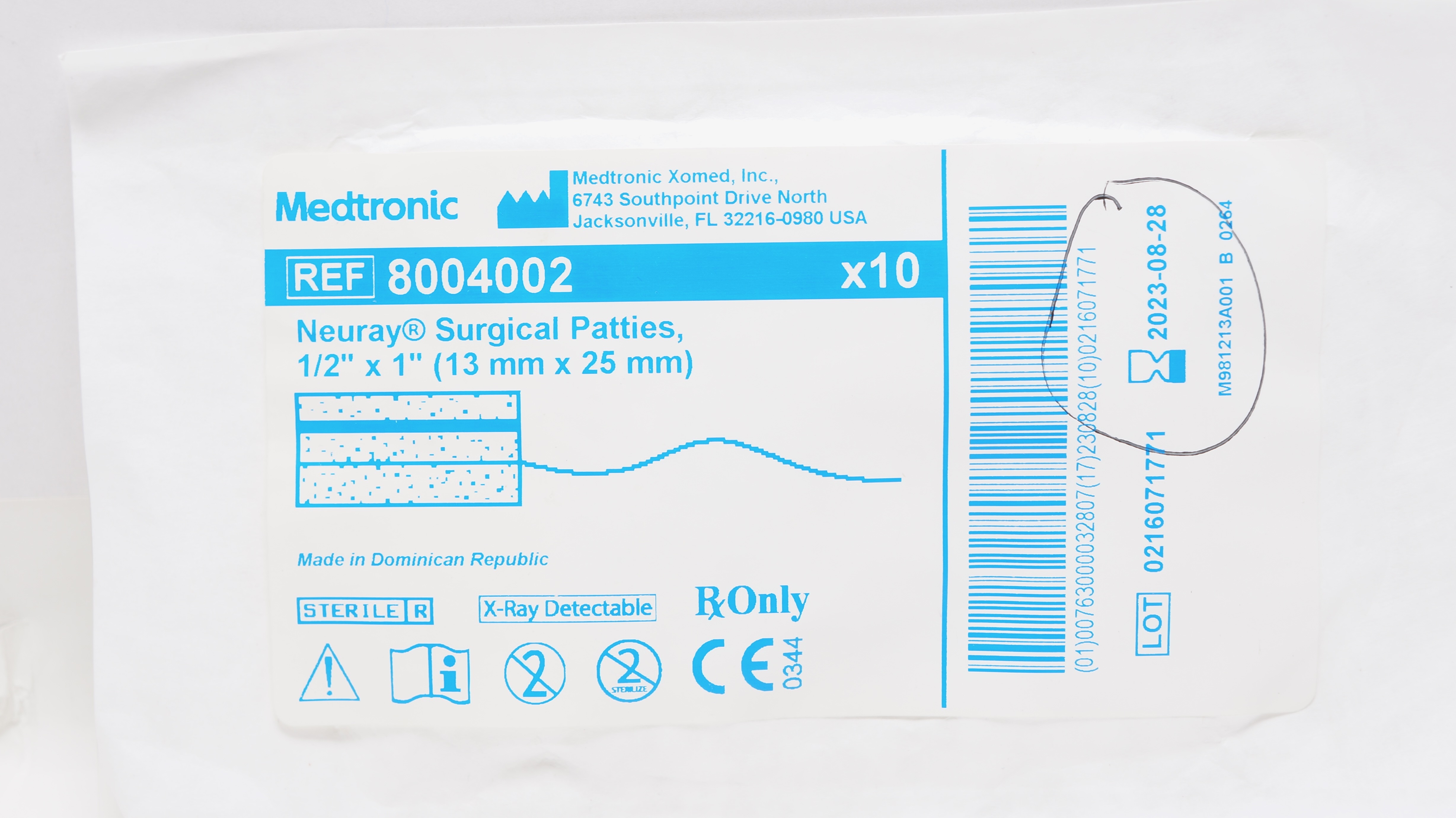 Medtronic 8004002 Neuray Surgical Patties 1/2inch x 1inch (x) - Pack of 10