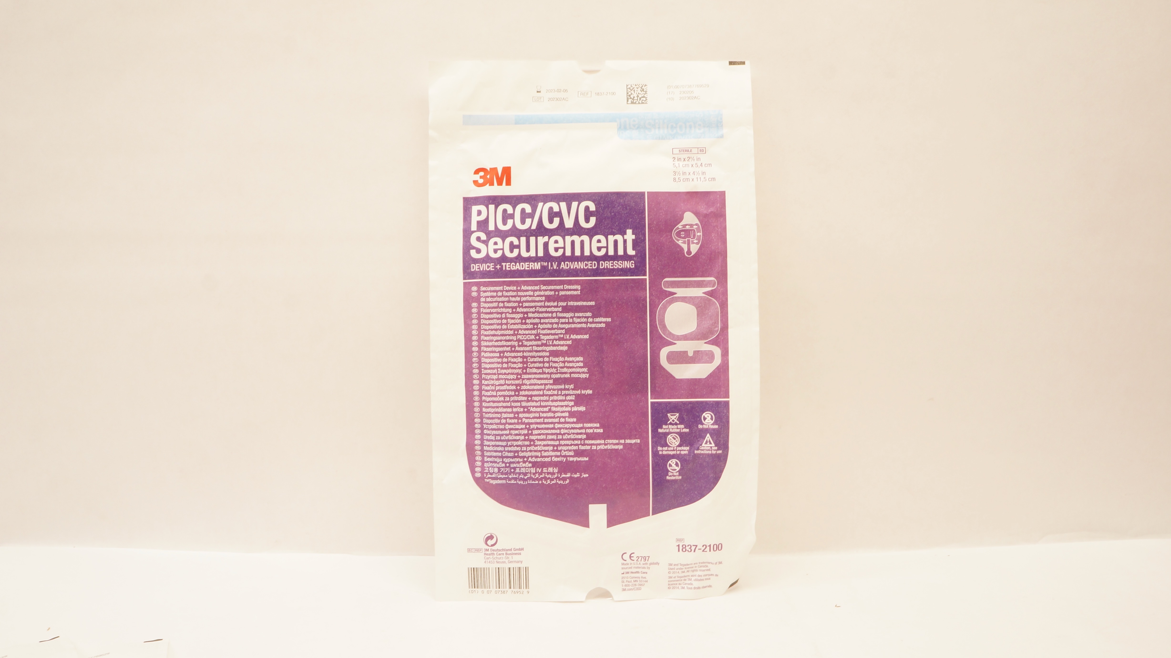 3M 1837-2100 PICC/CVC Securement Device +Dressing 2x2 1/8inch 3 1/2x4 1/2inch(x)