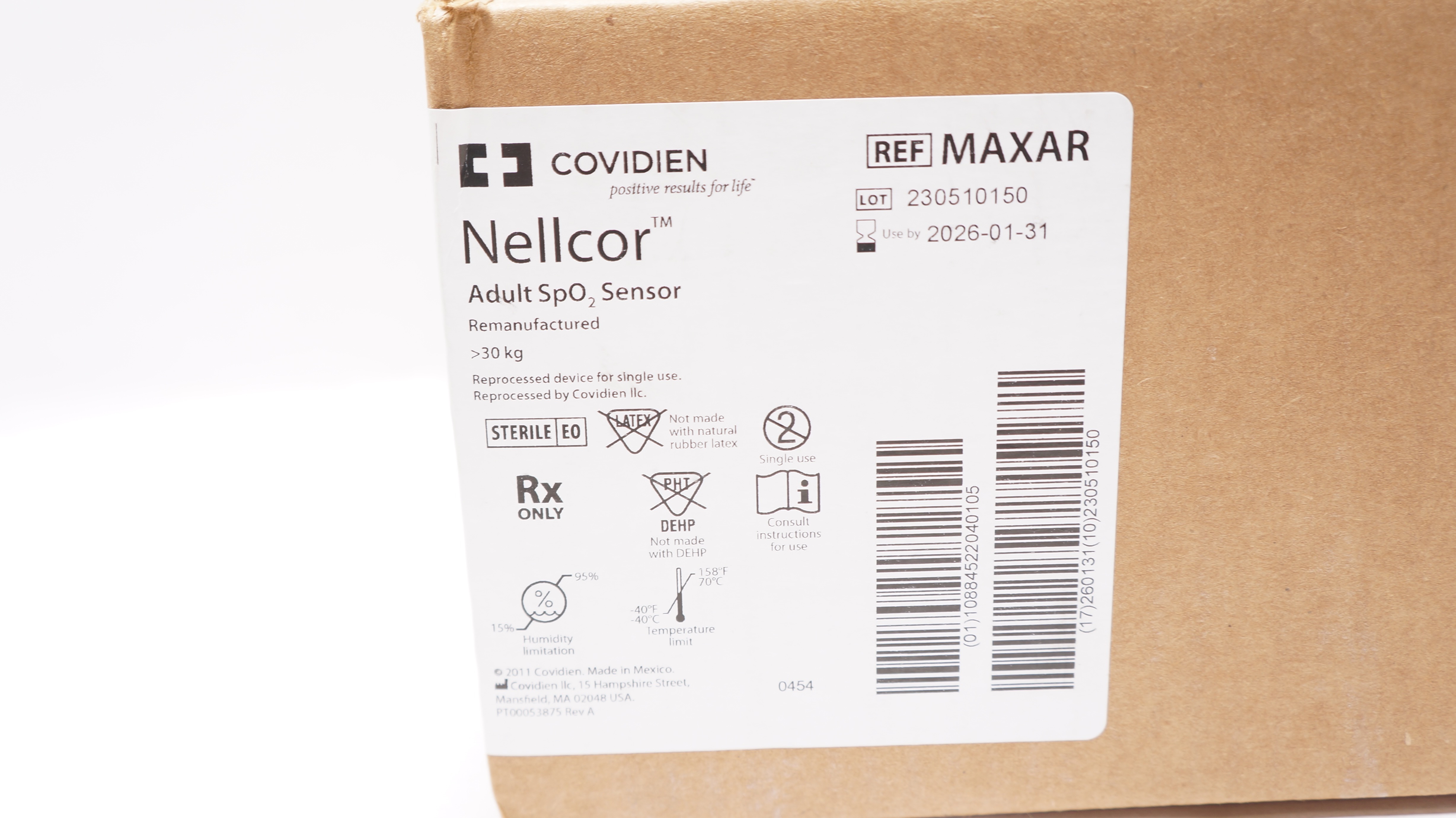 Covidien MAXAR Nellcor Adult SpO2 Sensor > 30kg - Case of 24