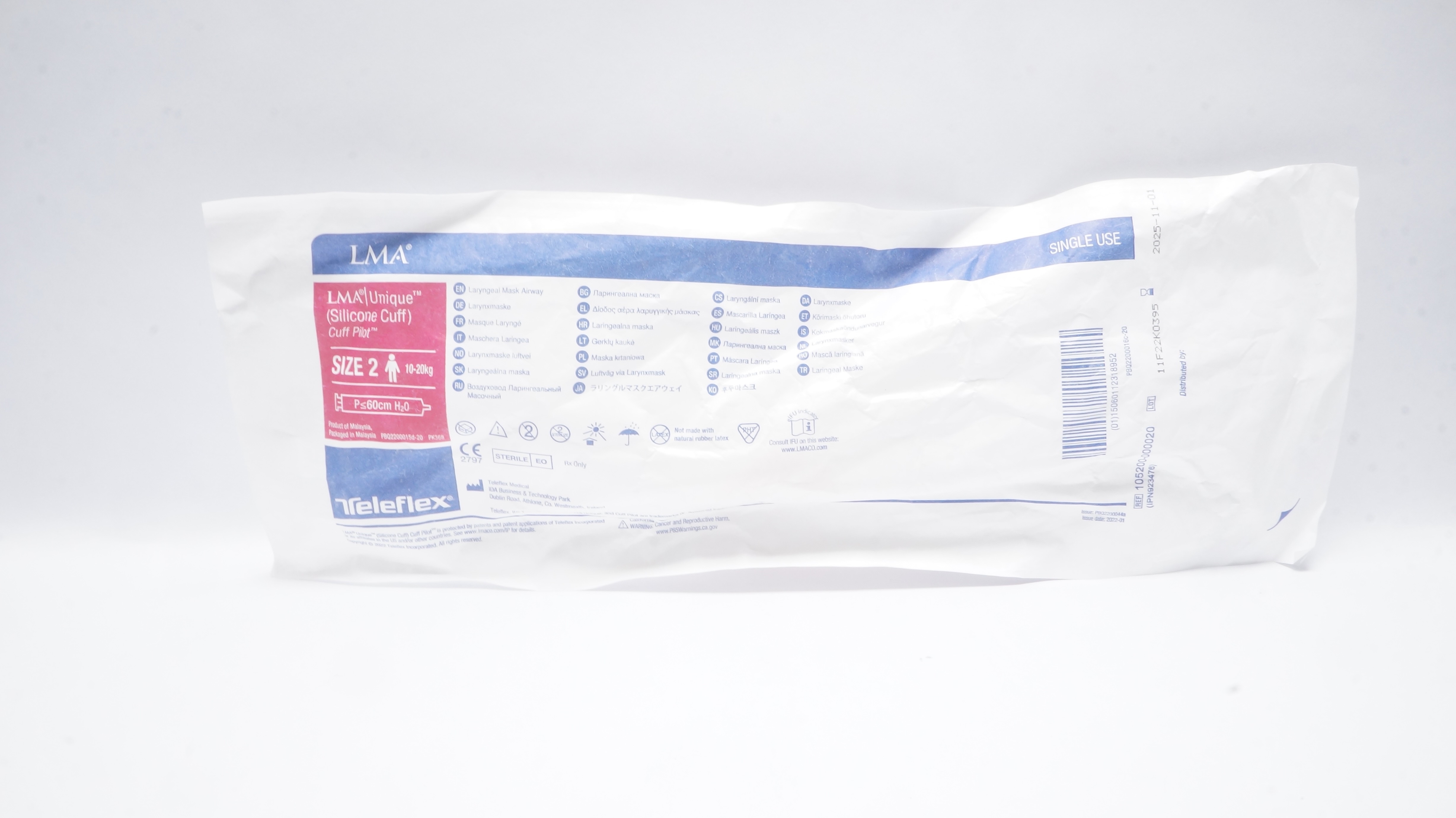 Teleflex 105200-000020 LMA Unique Laryngeal Mask Airway Size2 10-20kg P≤60cm H2O