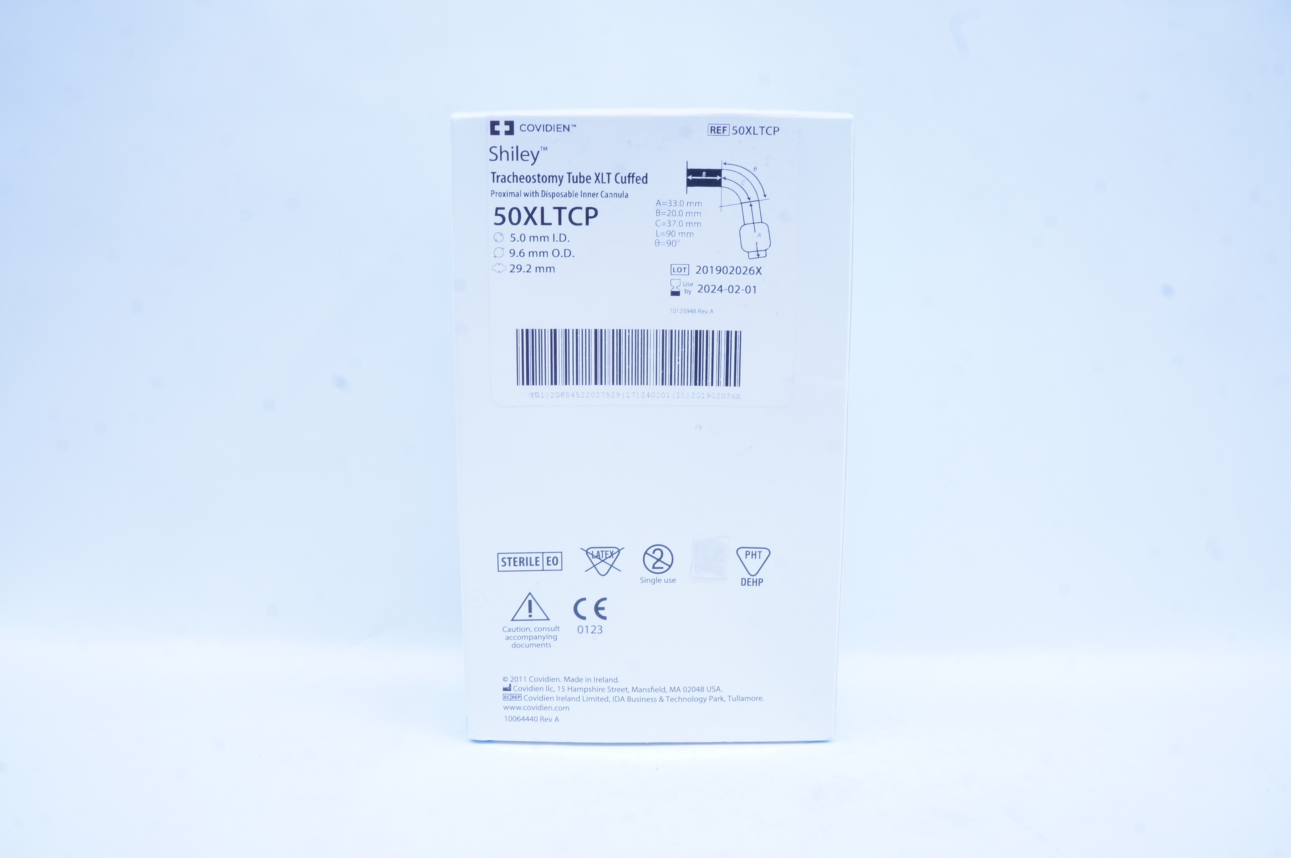 Covidien 50XLTCP Shiley Tracheostomy Tube XLT Cuffed 5.0 ID x 9.6 OD x 29.2mm