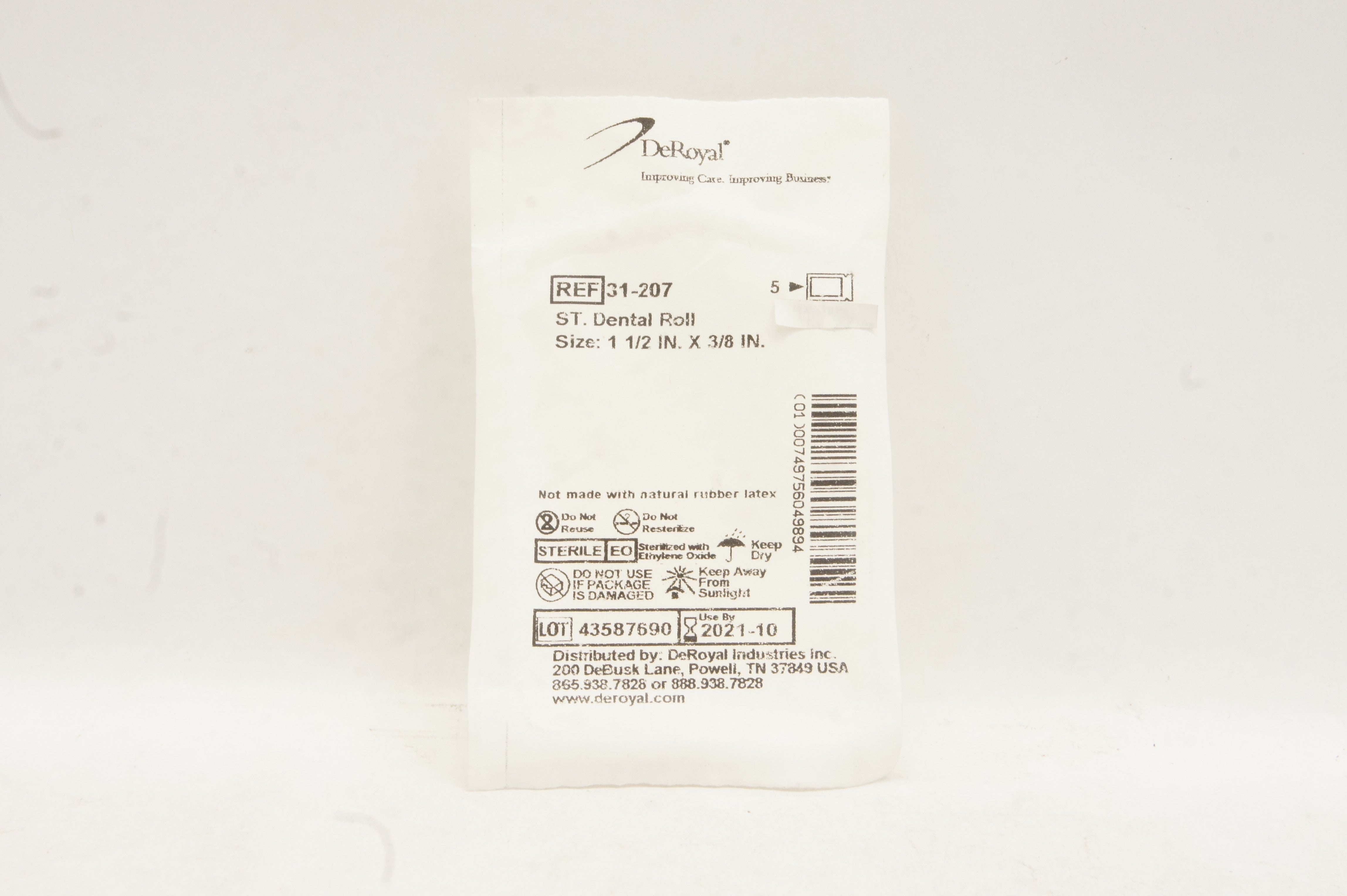 DeRoyal 31-207 ST Dental Roll, Size 1 1/2 inch x 3/8 inch - Pack of 5