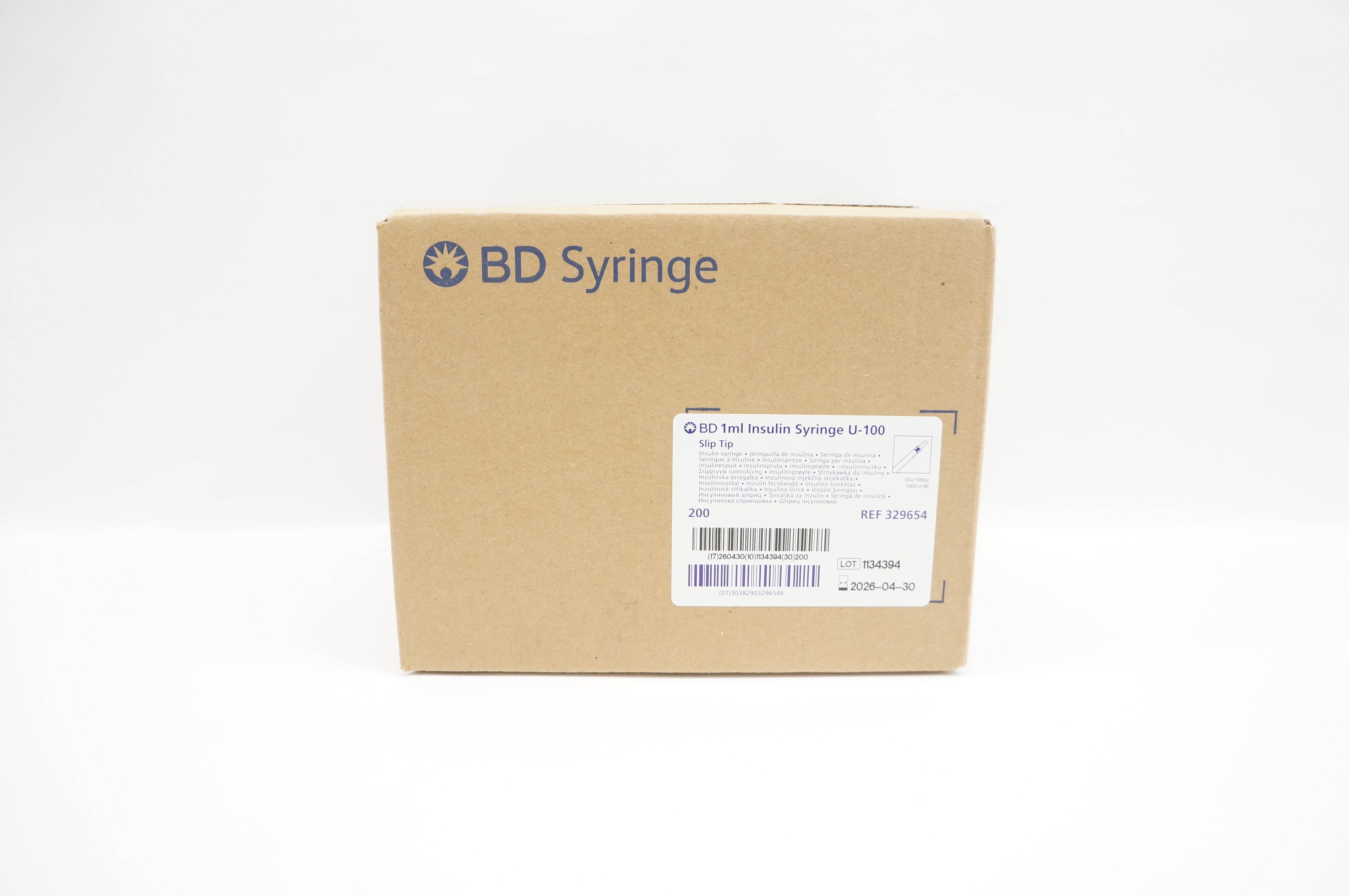BD 329654 1ml Insulin Syringe U-100 Slip Tip - Case of 200