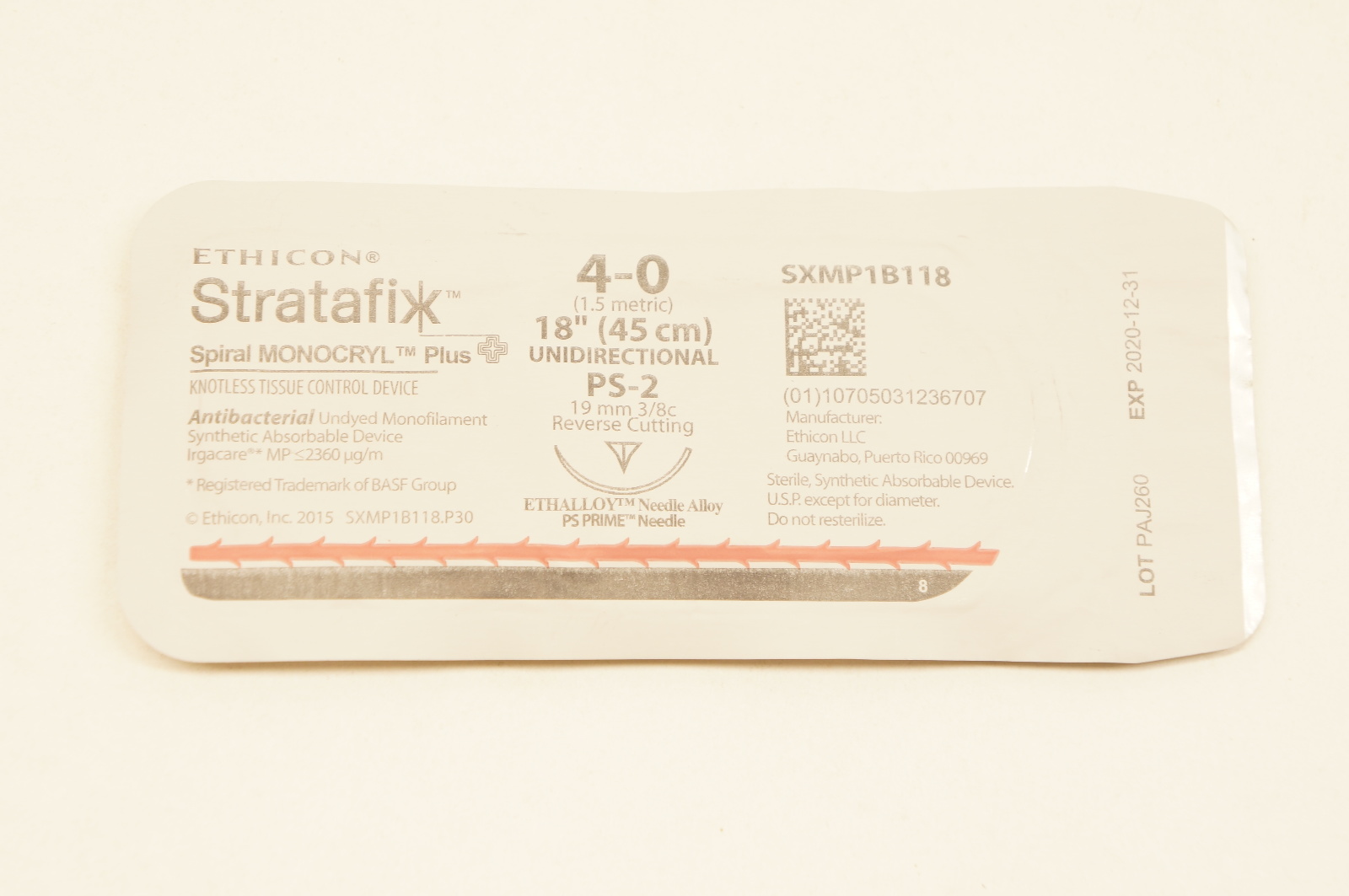 Ethicon SXMP1B118 4-0 Stratafix Spiral Monocryl Plus, PS-2, 19mm 3/8c, 18inch (x)