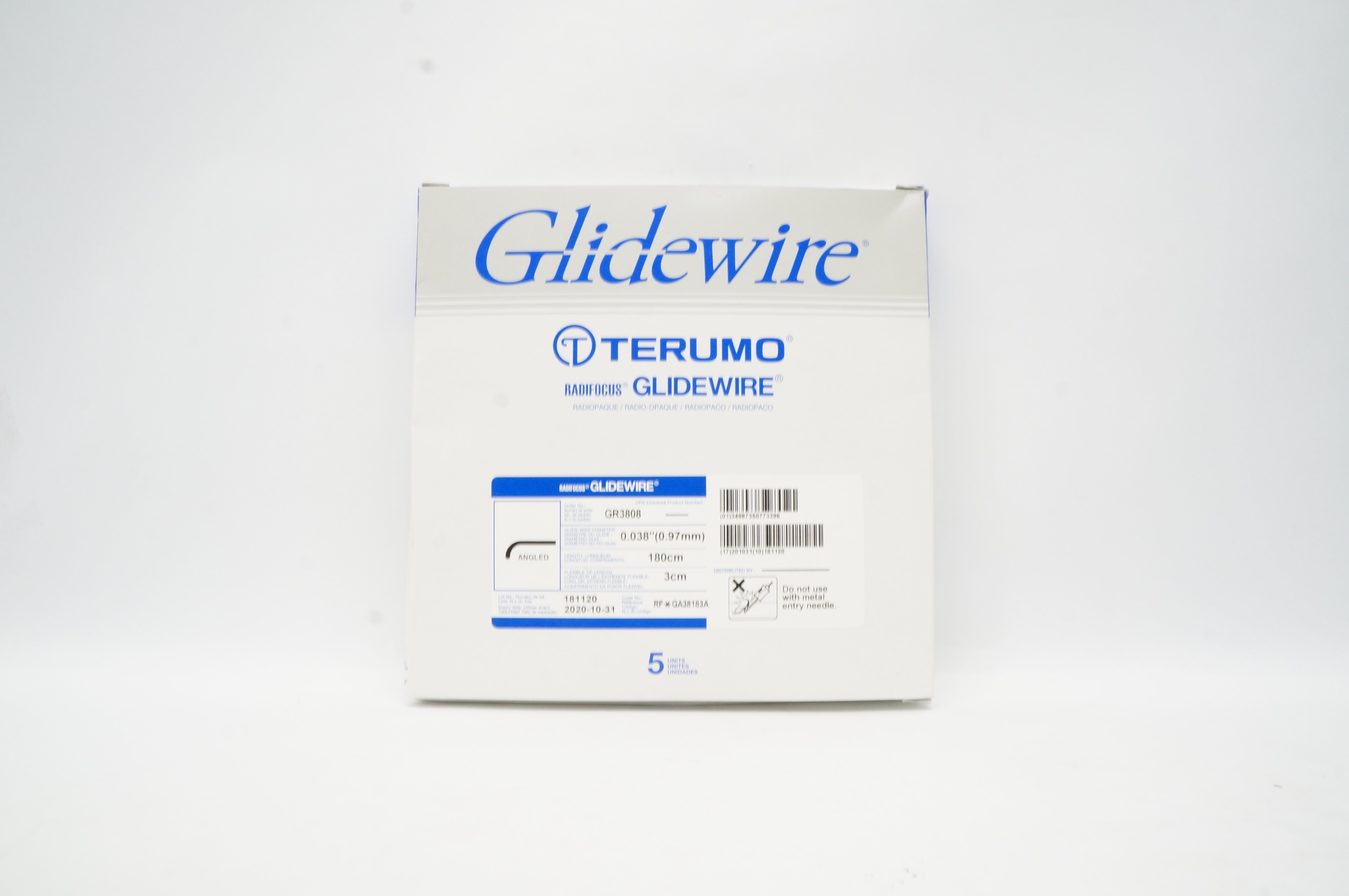 Terumo GR3808 Radifocus Glidewire, Angled, 0.038inch x 180cm (x) - Box of 5