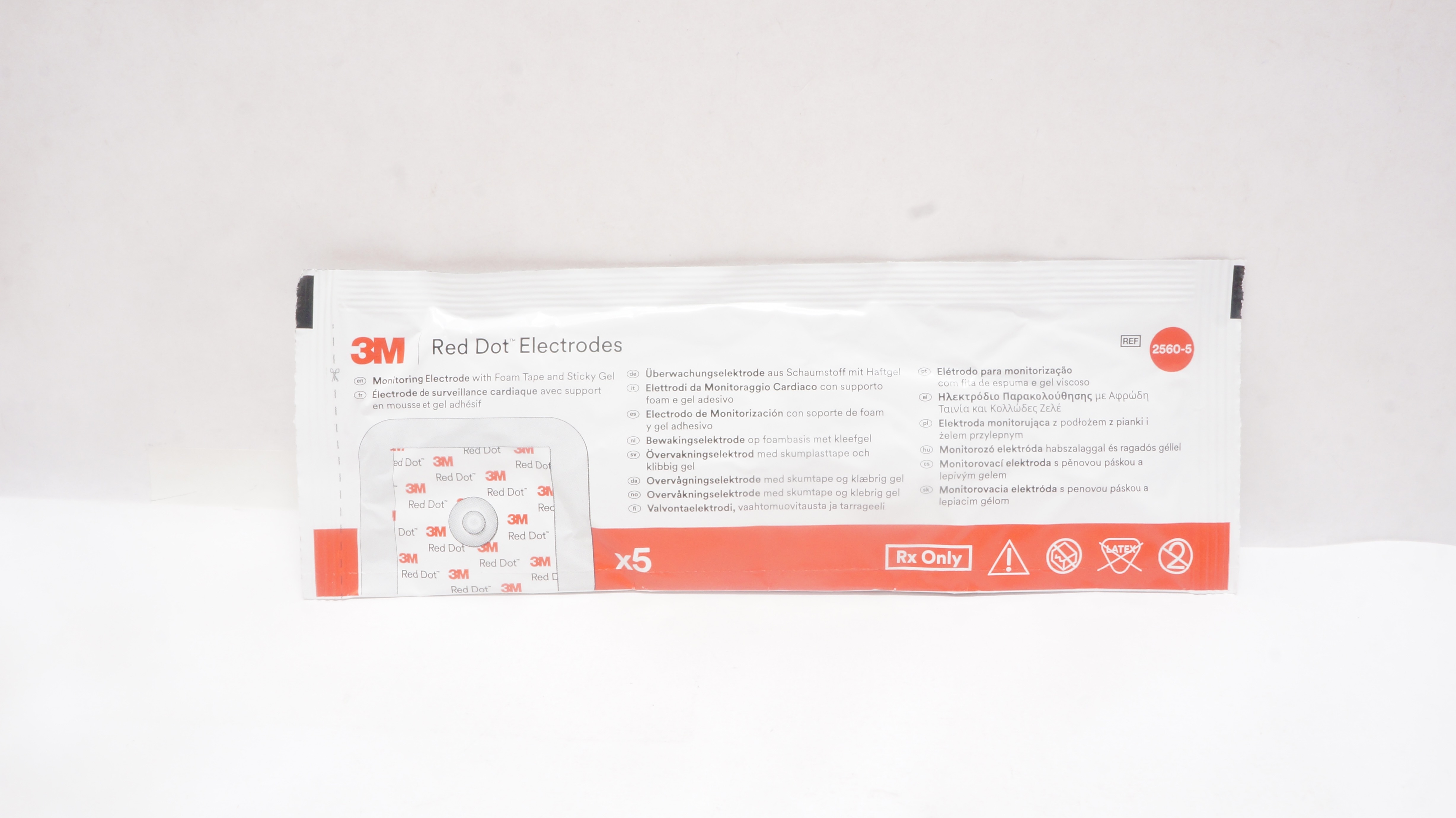 3M 2560-5 Red dot Monitoring Electrode with Foam Tape and Sticky Gel - Pack of 5