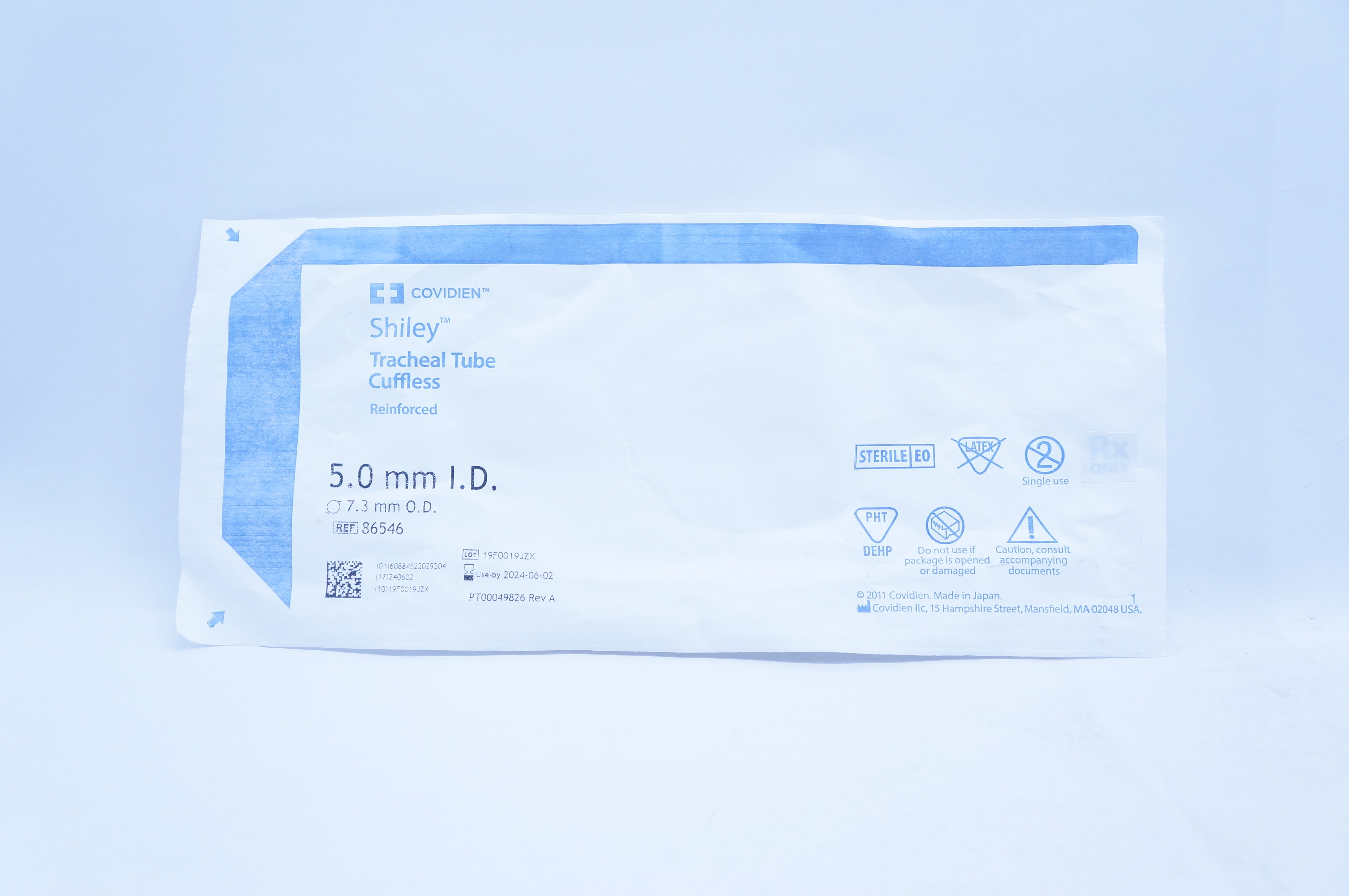 Covidien 86546 Shiley Tracheal Tube Cufless Reinforced 5.0mm x 7.3mm