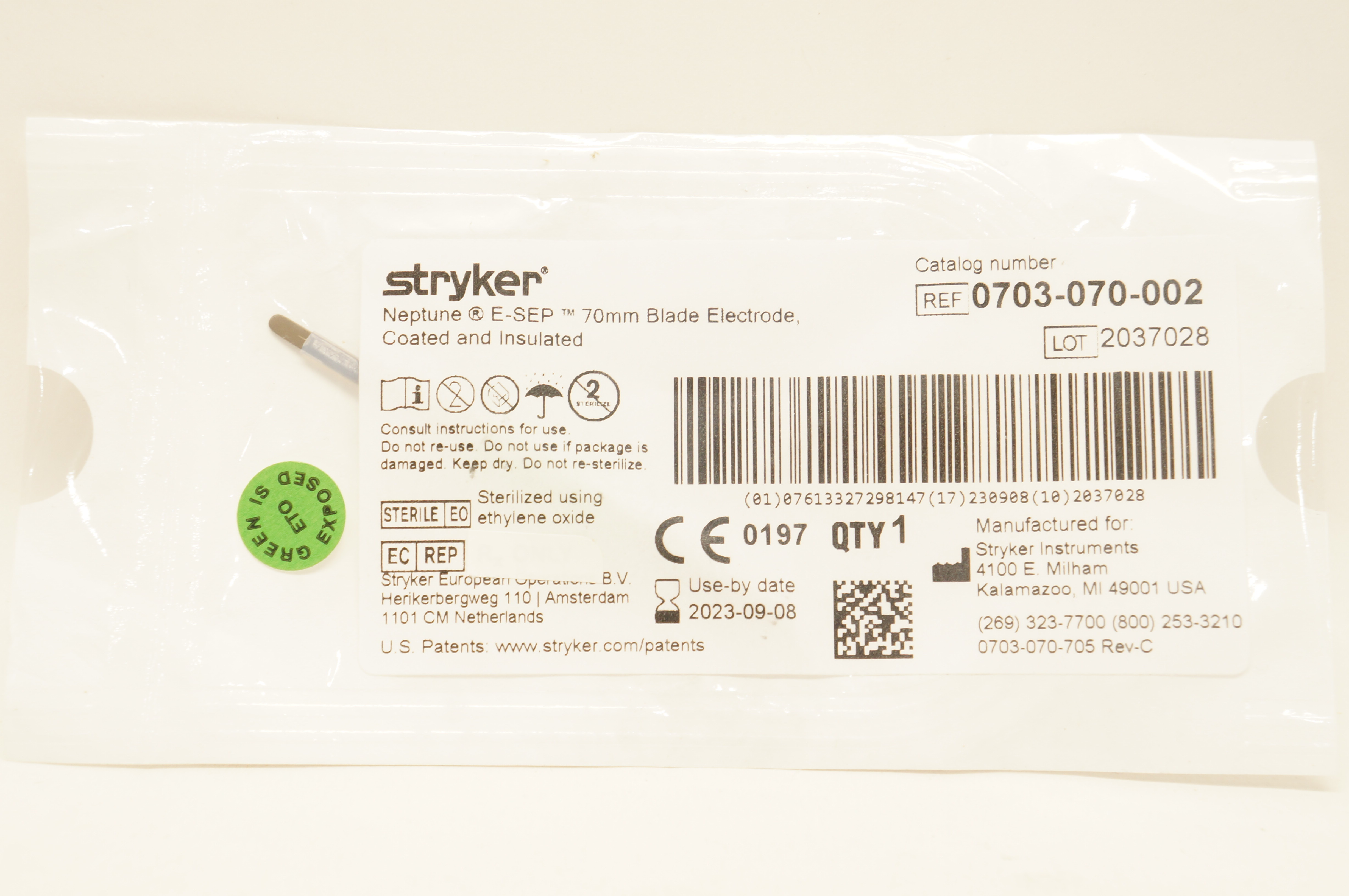 Stryker 0703-070-002 Neptune E-SEP 70mm Blade Electrode Coated