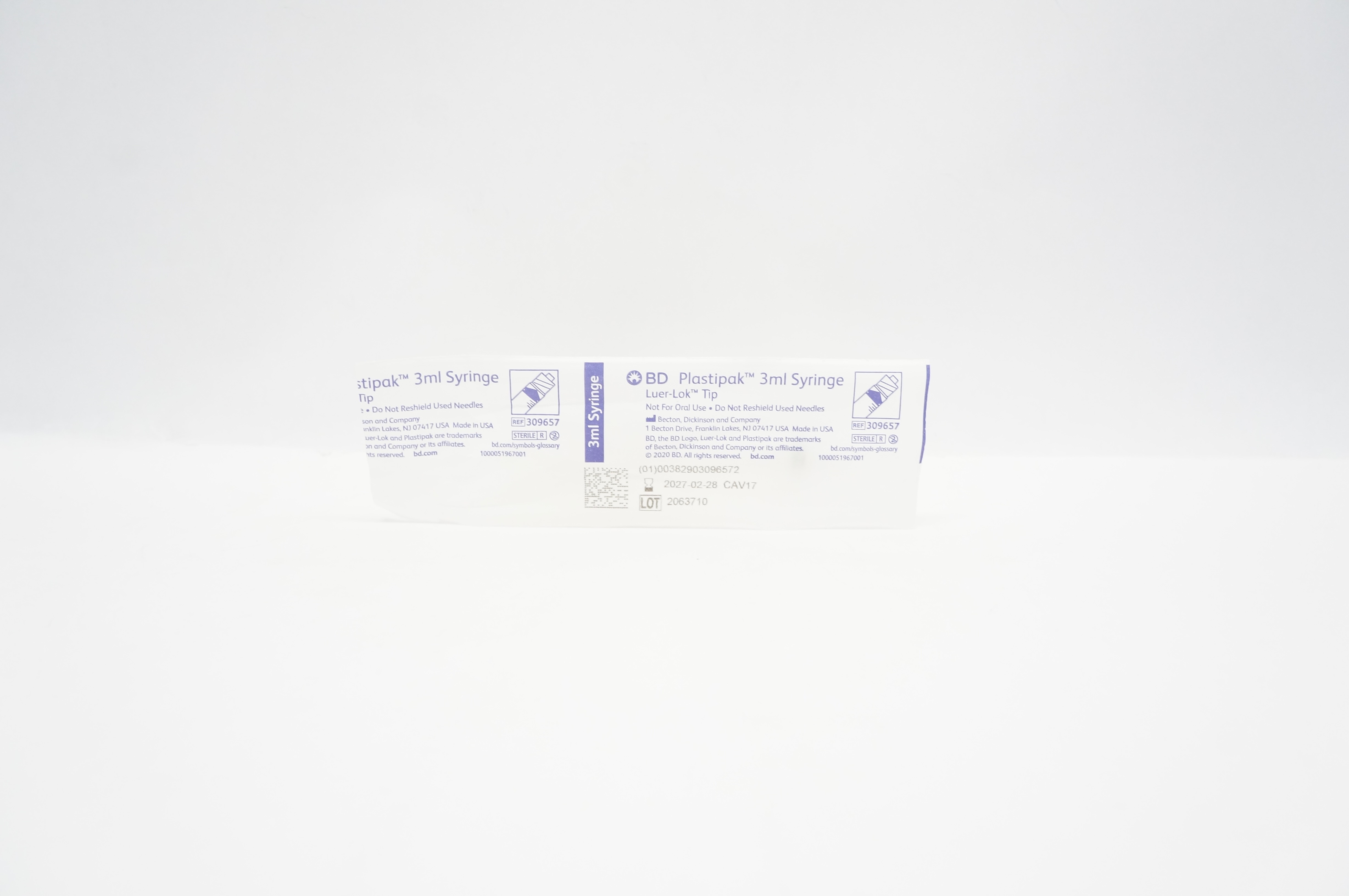 BD 309657 Plastipak Luer-Lok Tip 3mL Syringe