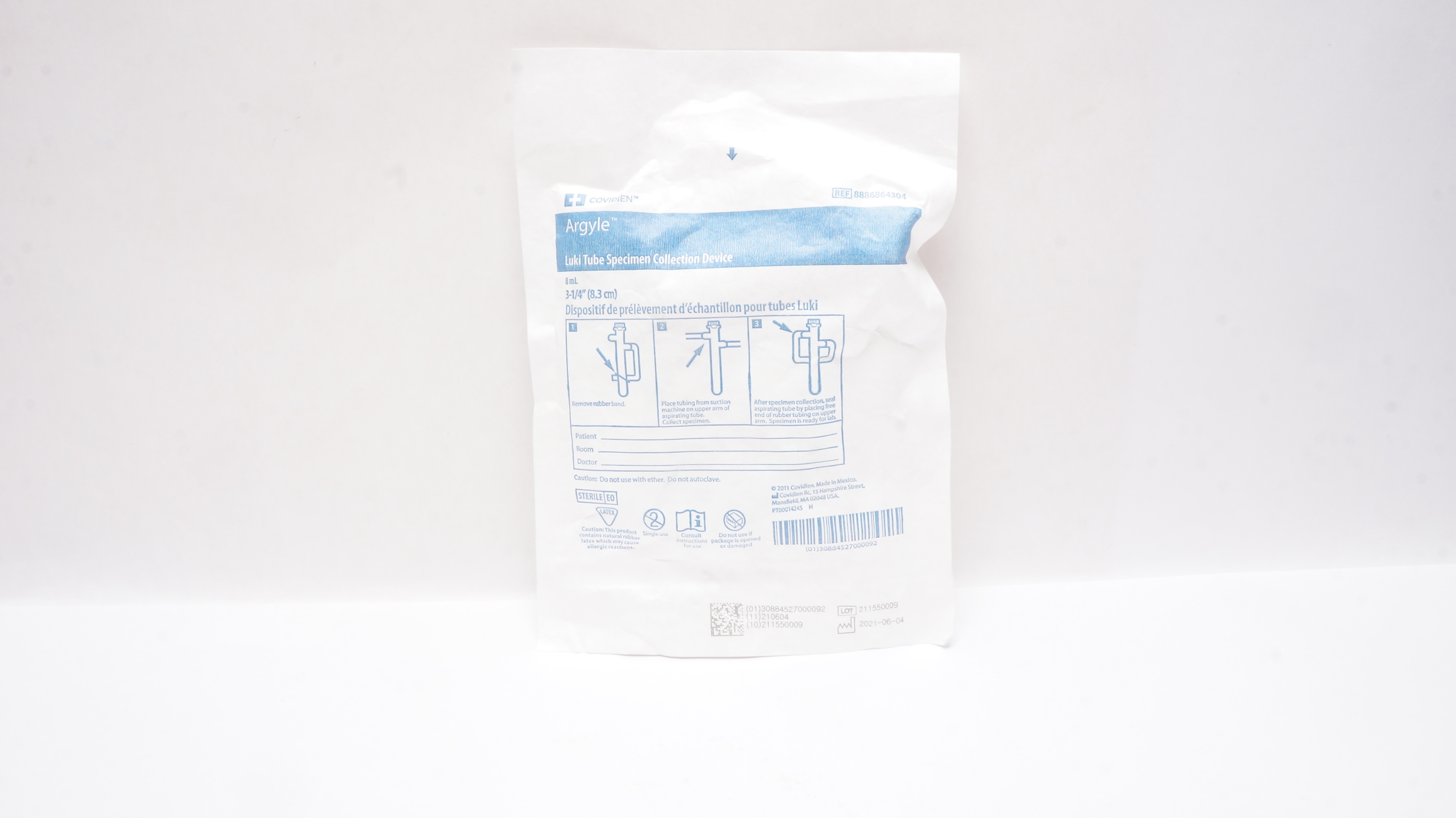 Covidien 8886864304 Argyle Luki Tube Specimen Collection Device 3-1/4inch x 8mL