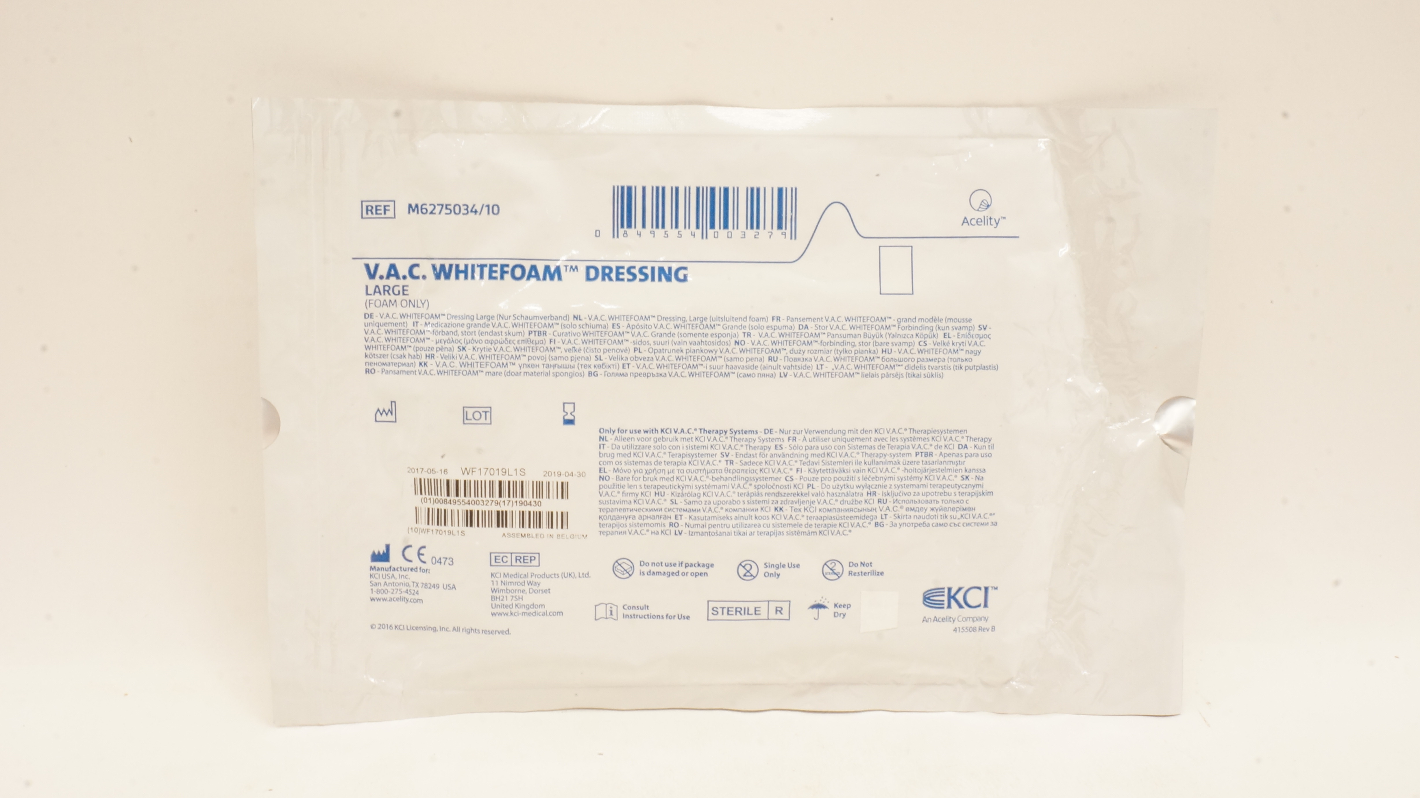 KCI M6275034/10 V.A.C Whitefoam Dressing Large (x)