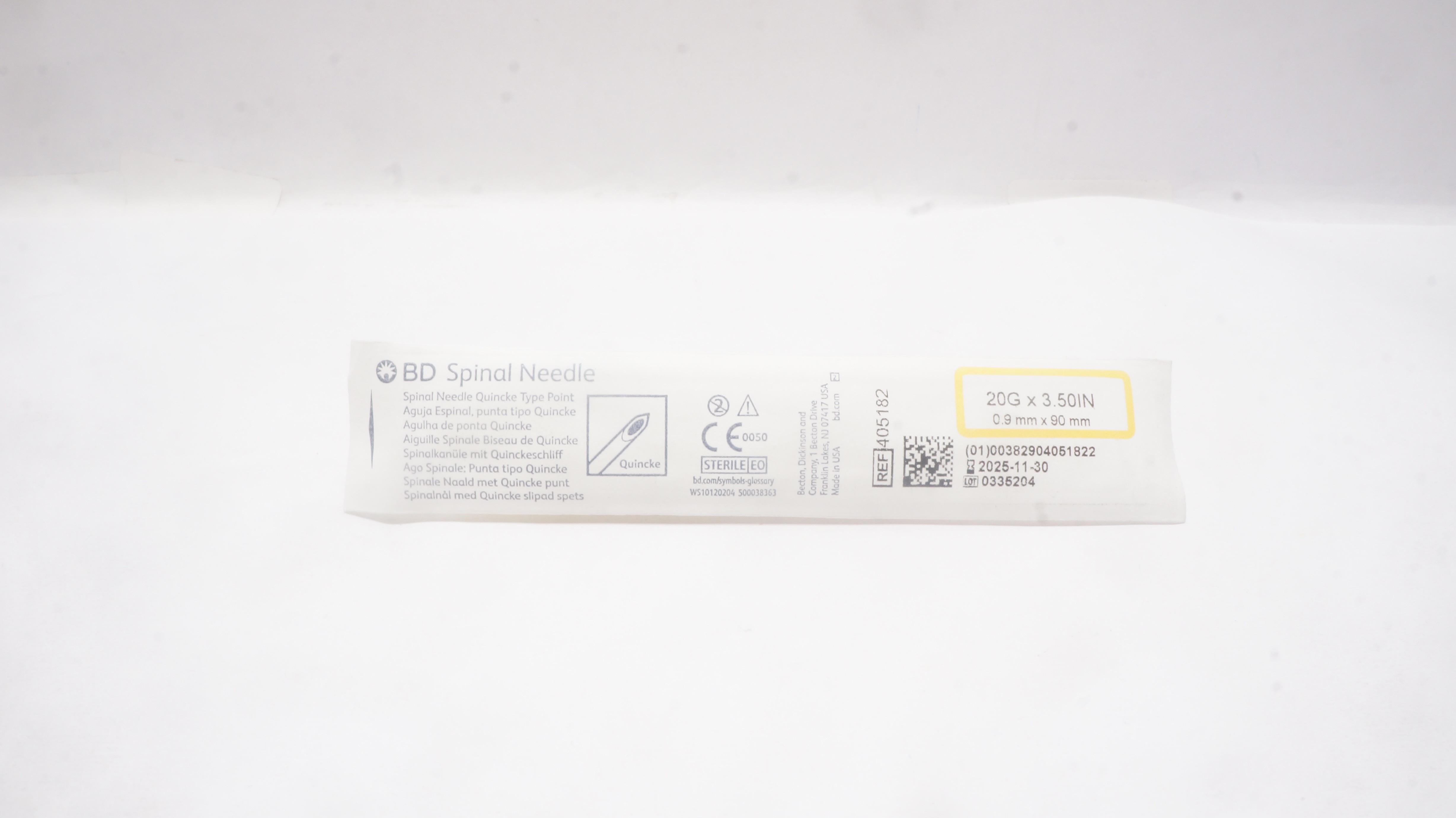 BD 405182 Spinal Ndle Quincke Type Point 20Ga x 3.50 inch
