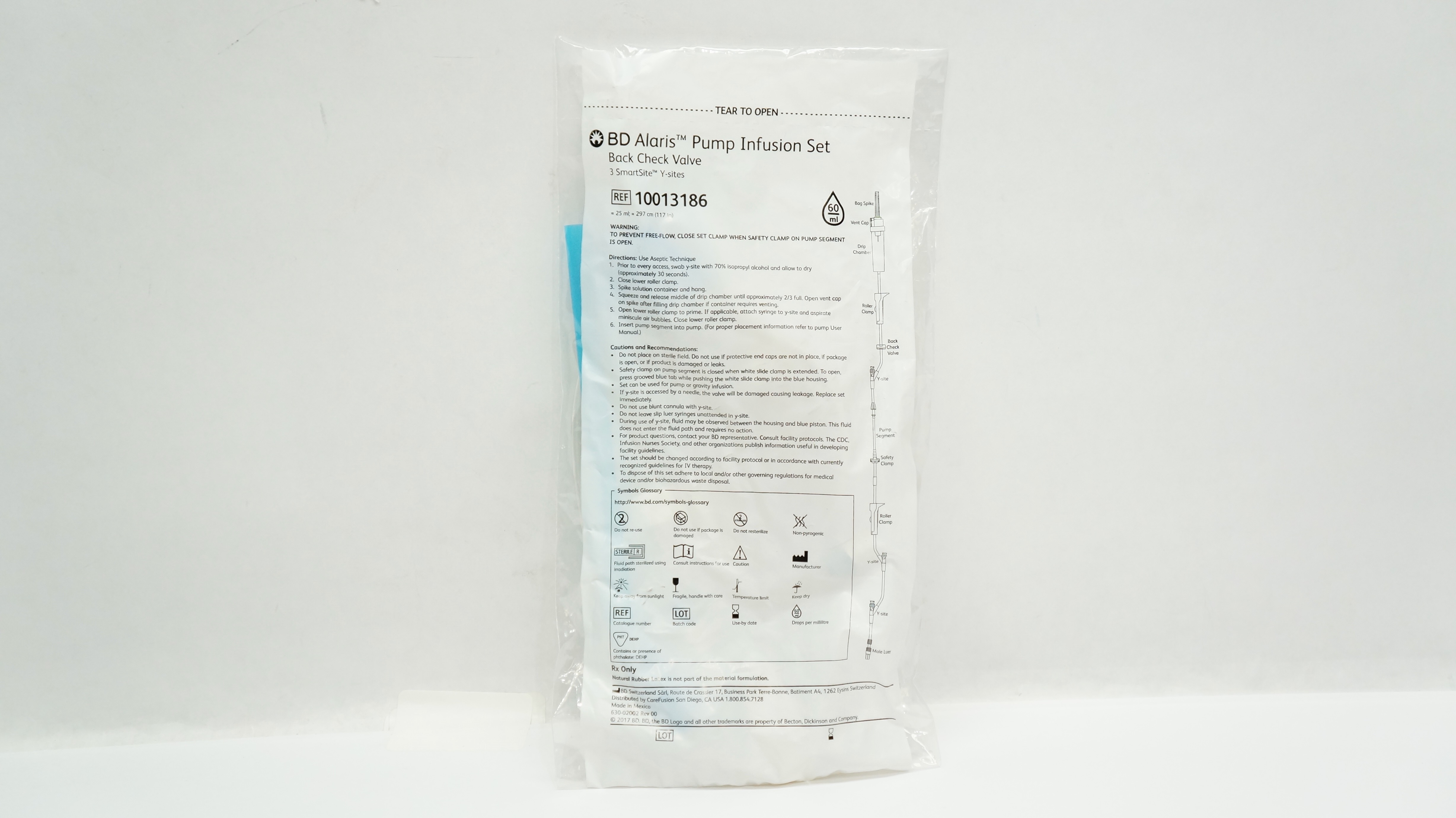 BD 10013186 Alaris Pump Infusion Set Back Check Valve 25ml x 117in 60Drops/mL(x)