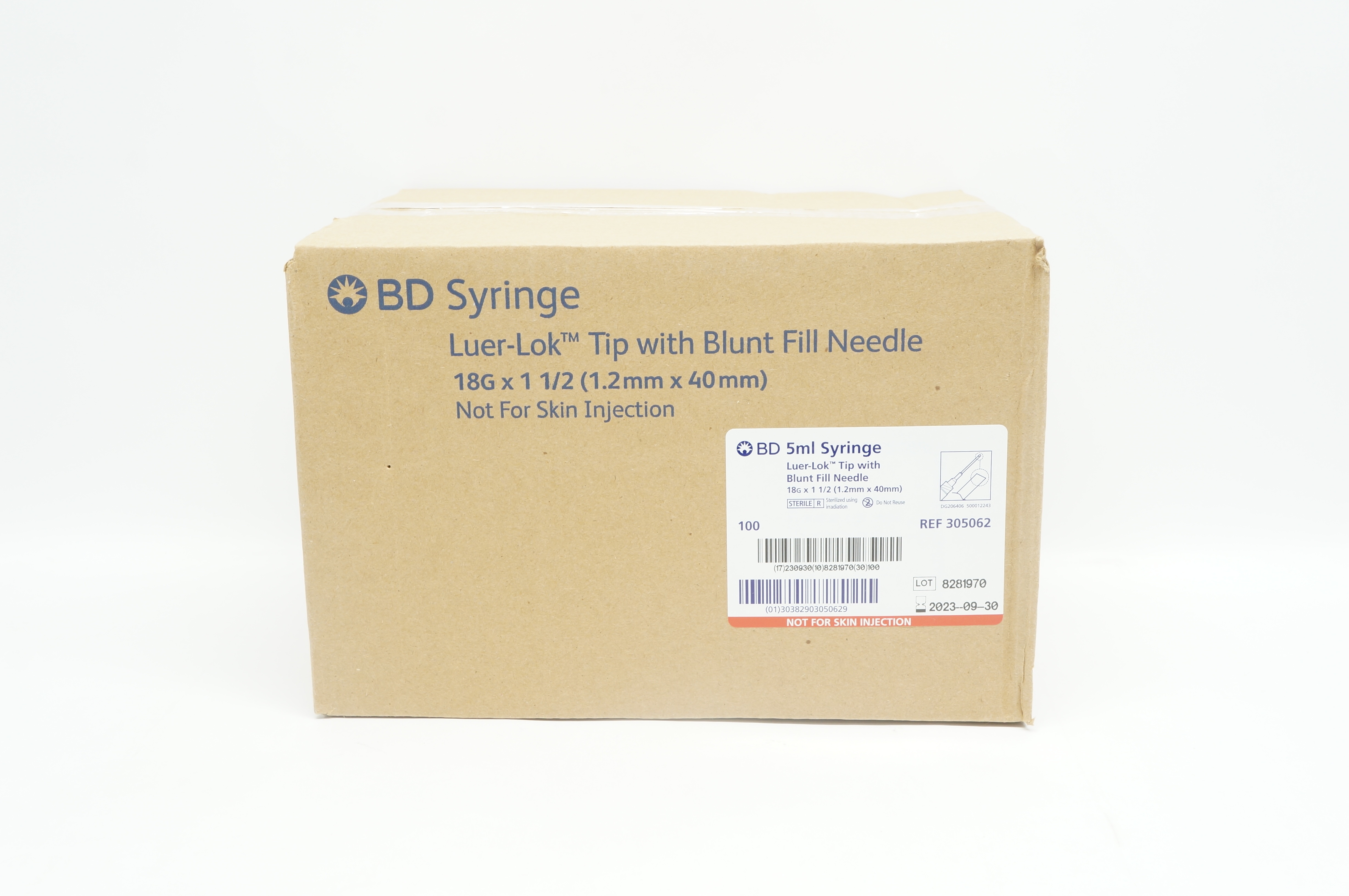 BD 305062 5 ml Syringe Luer-Lock Tip Blunt Fill Needle 18G x 1 1/2in -Case of 100