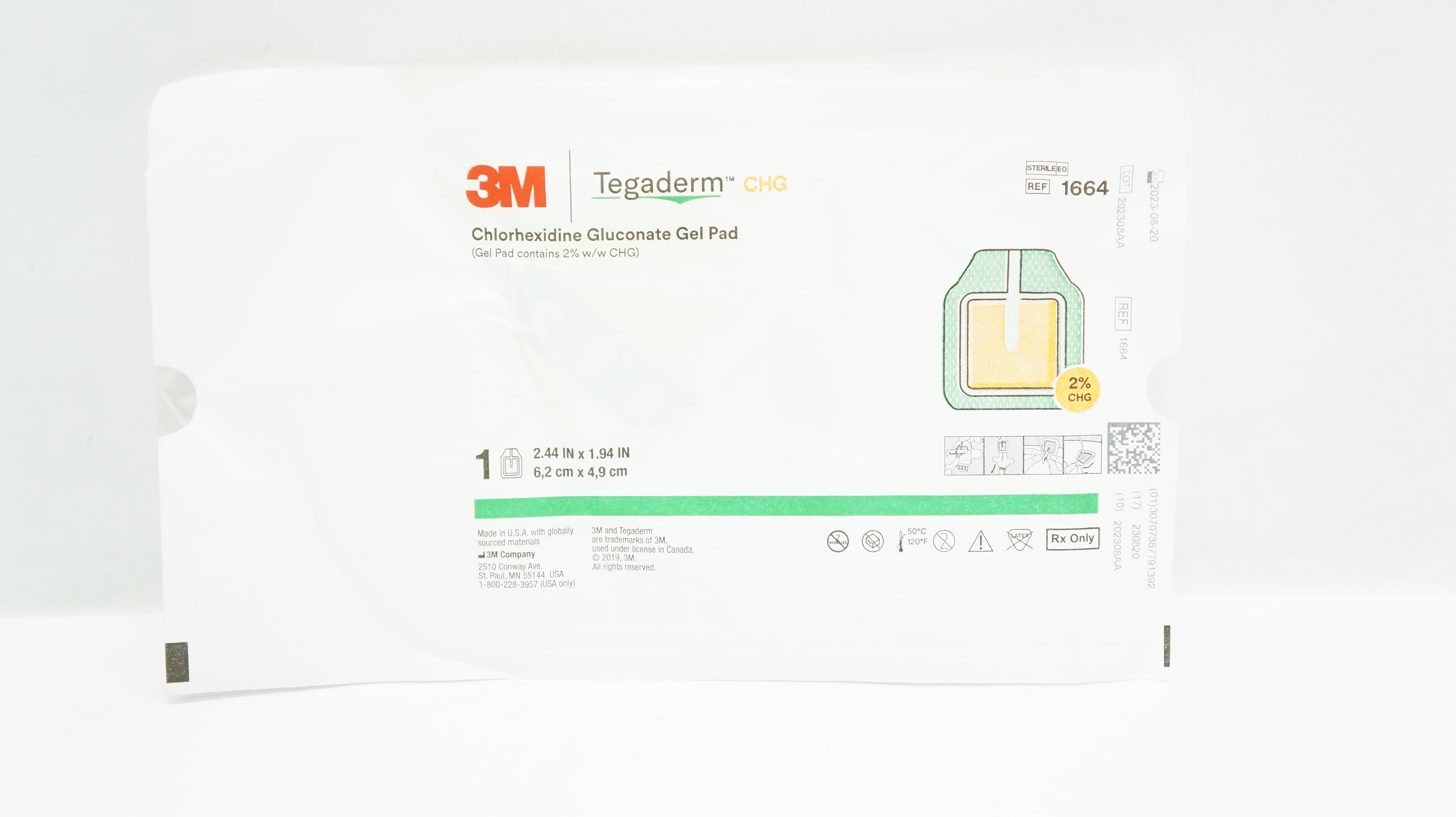 3M 1664 Tegaderm Chlorhexidine Gluconate Gel Pad 2.44inch x 1.94inch