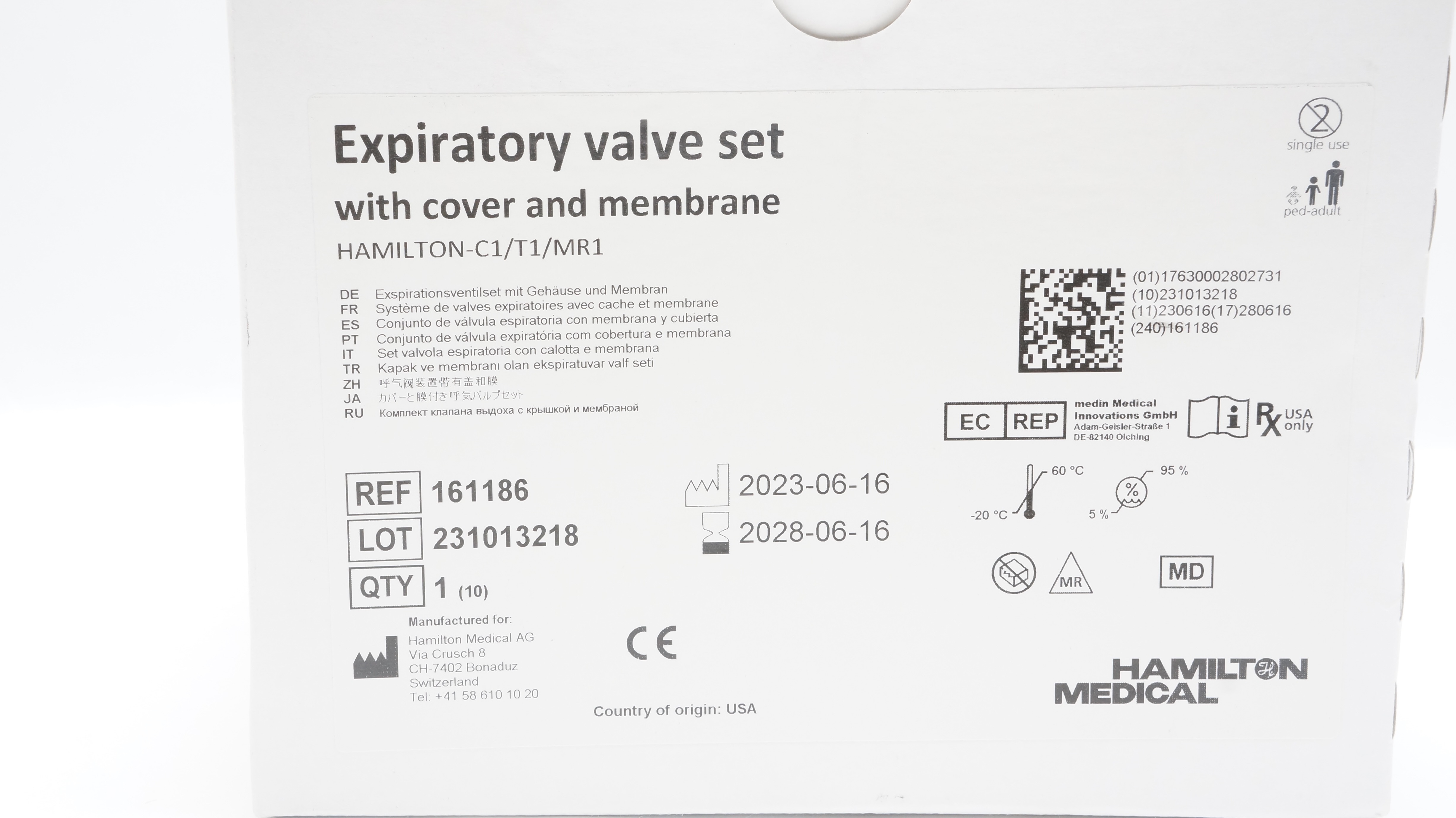 Hamilton Medical 161186 Expiratory Valve Set w/ Cover & Membrane