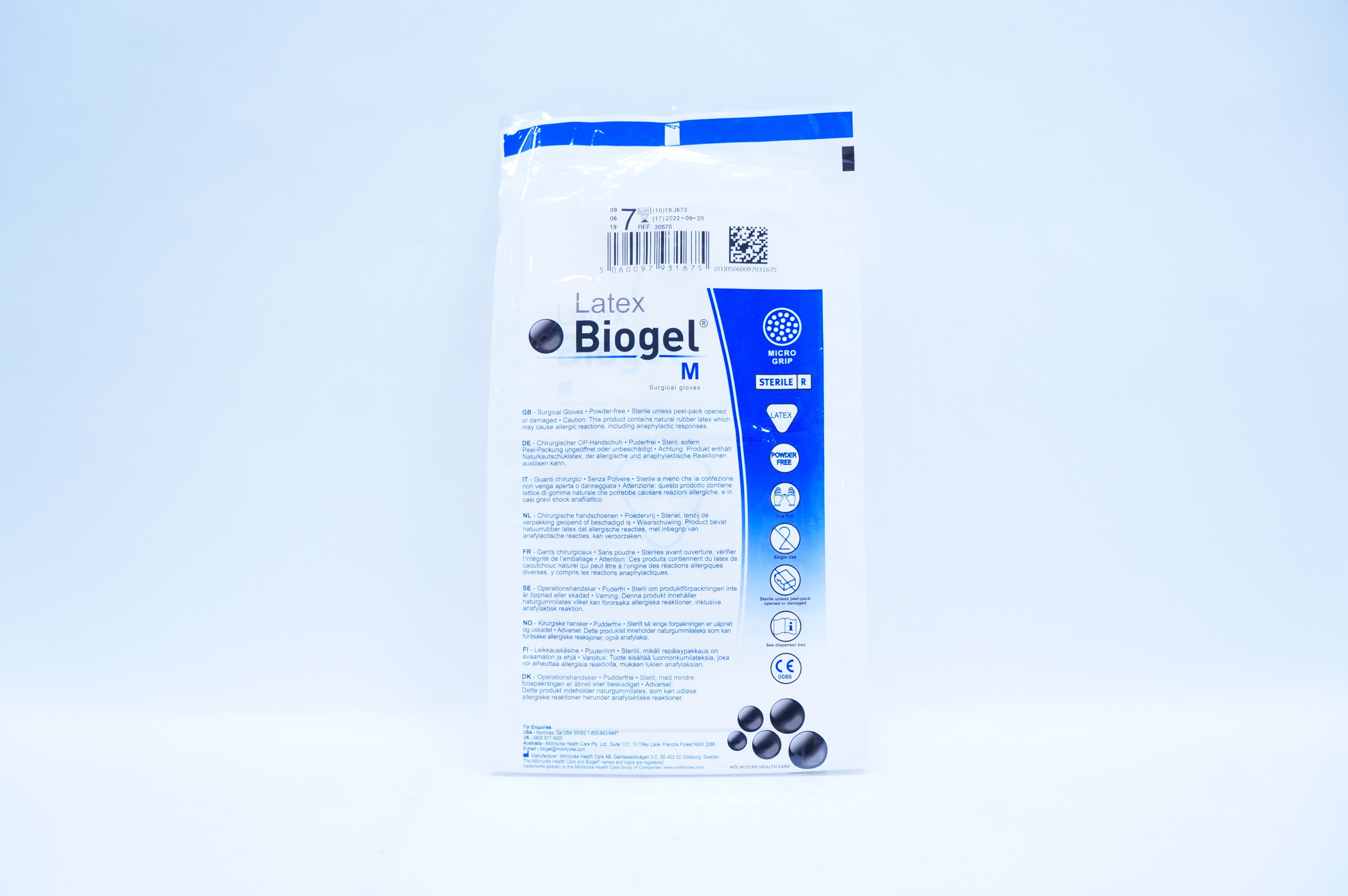 Mölnlycke Health Care 30570 Latex Biogel Surgical Gloves Size 7,M