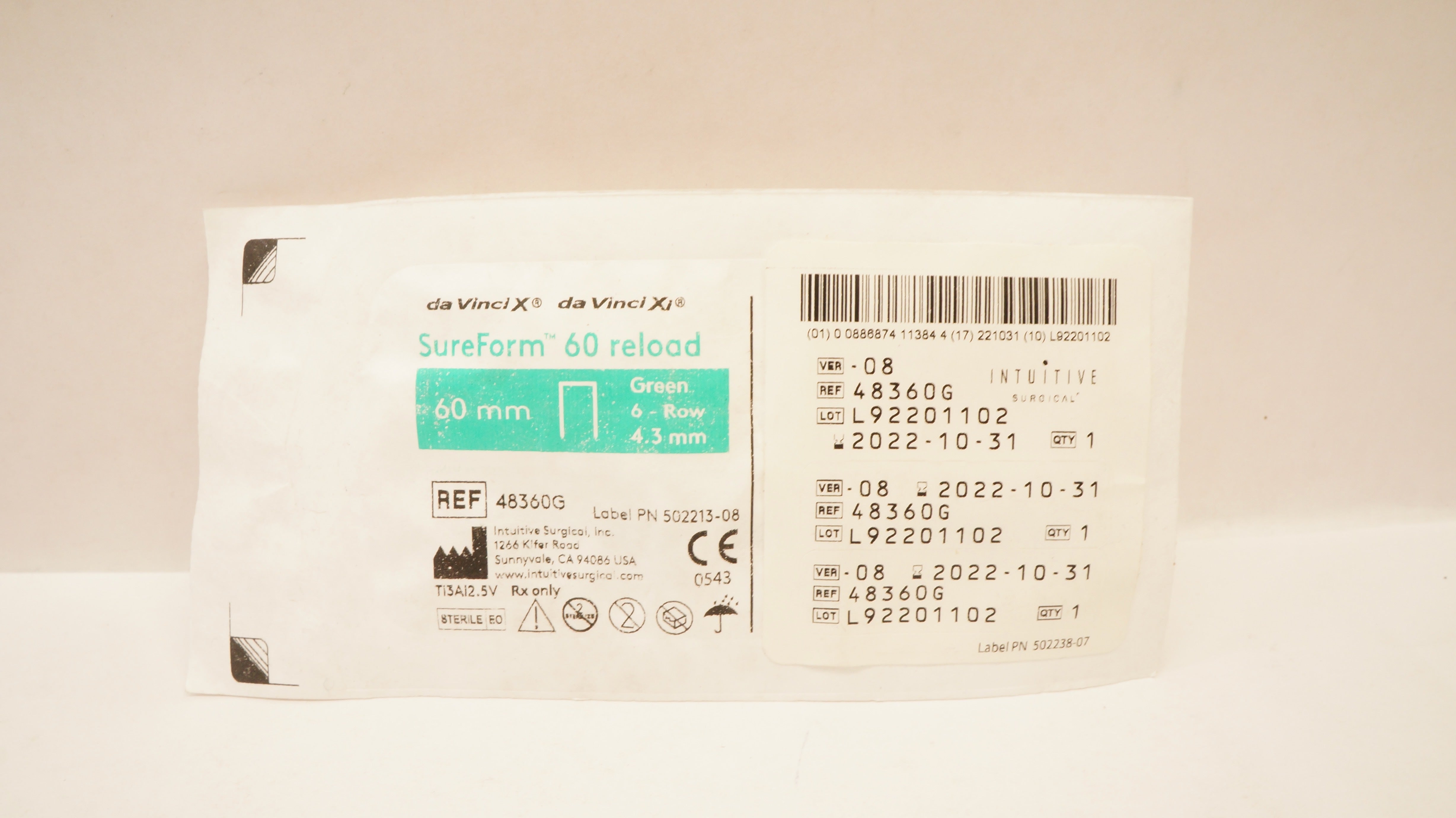 Intuitive 48360G da Vinci X, Xi SureForm Stapler 60mm Reload 6-Row, 4.3mm (x)