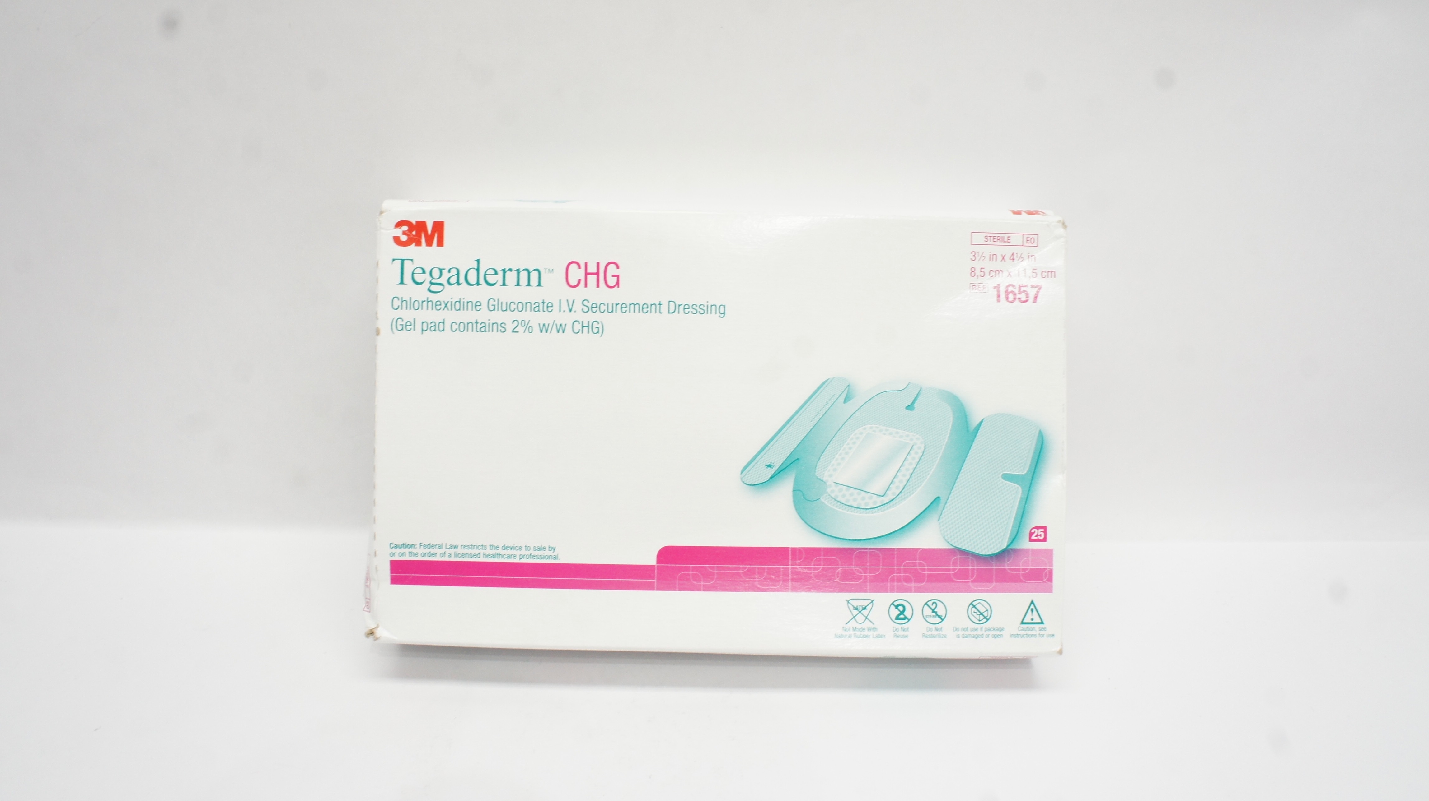 3M 1657 Tegaderm CHG I.V. Securement Dressing 3-1/2 x 4-1/2inch - Box of 25