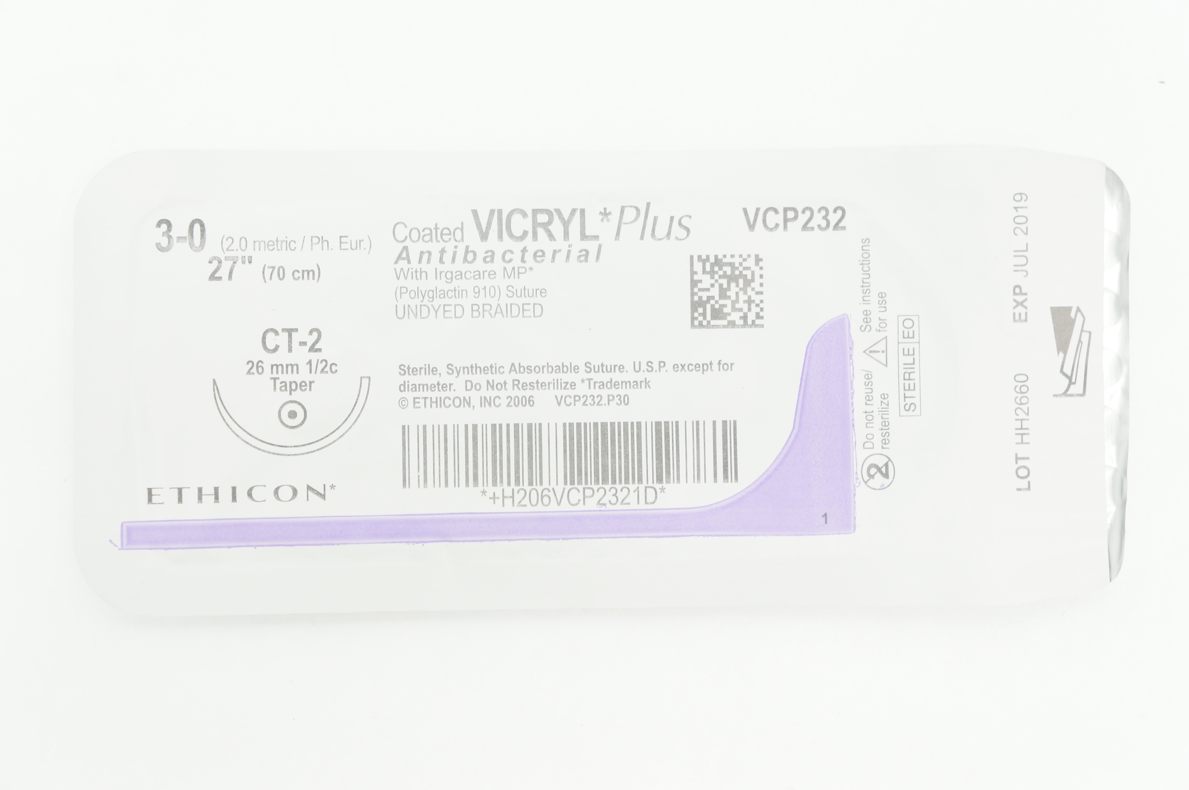 Ethicon VCP232 3-0 VICRYL Plus Stre CT-2 26mm 1/2c Taper 27inch (x)