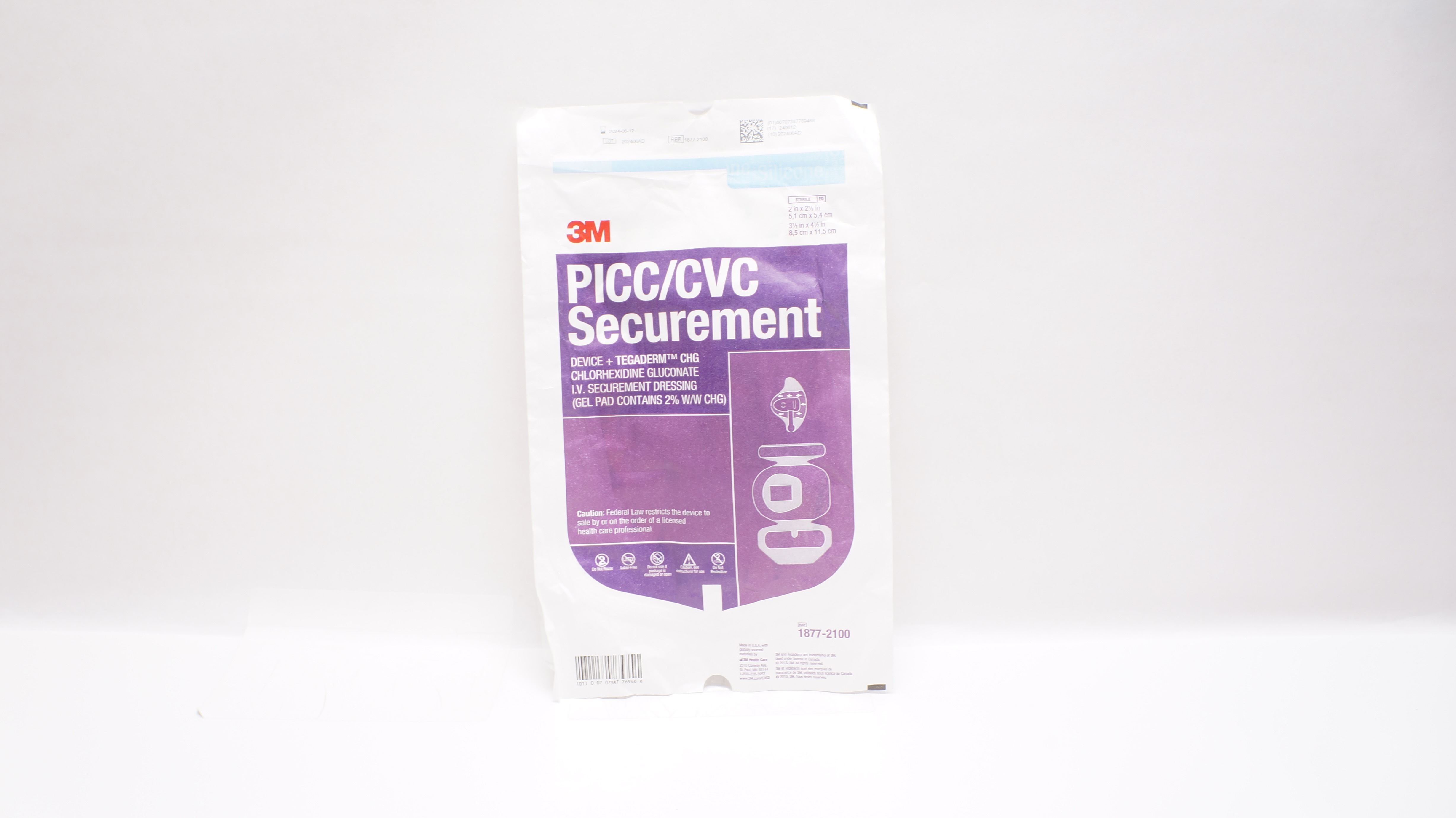 3M 1877-2100 PICC/CVC Securement Device+Dressing 2 x 2-1/8inch 3-1/2 x 4-1/2inch