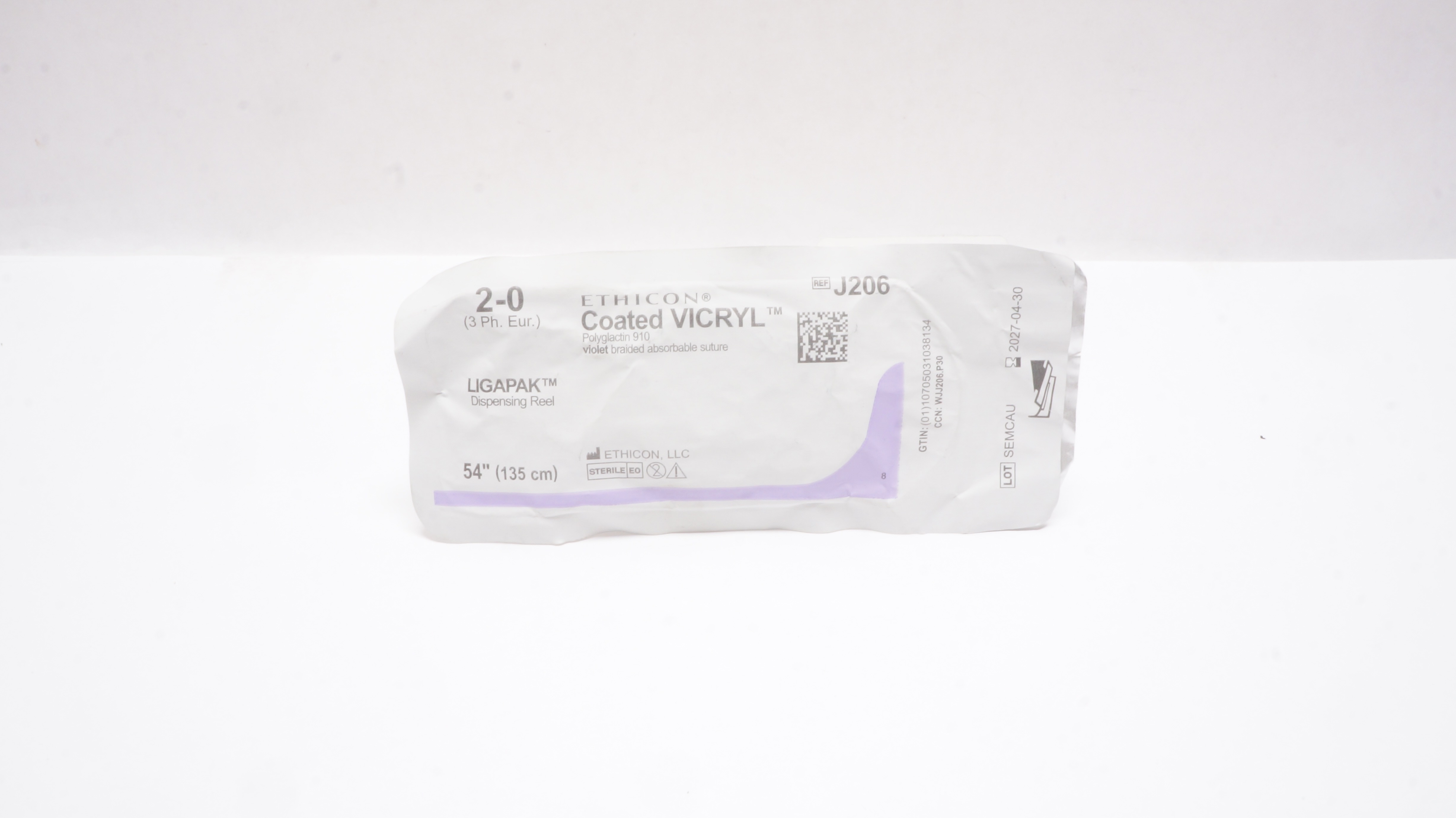 Ethicon J206 2-0 Coated VICRYL, Ligapak Dispensing Reel, 54inch