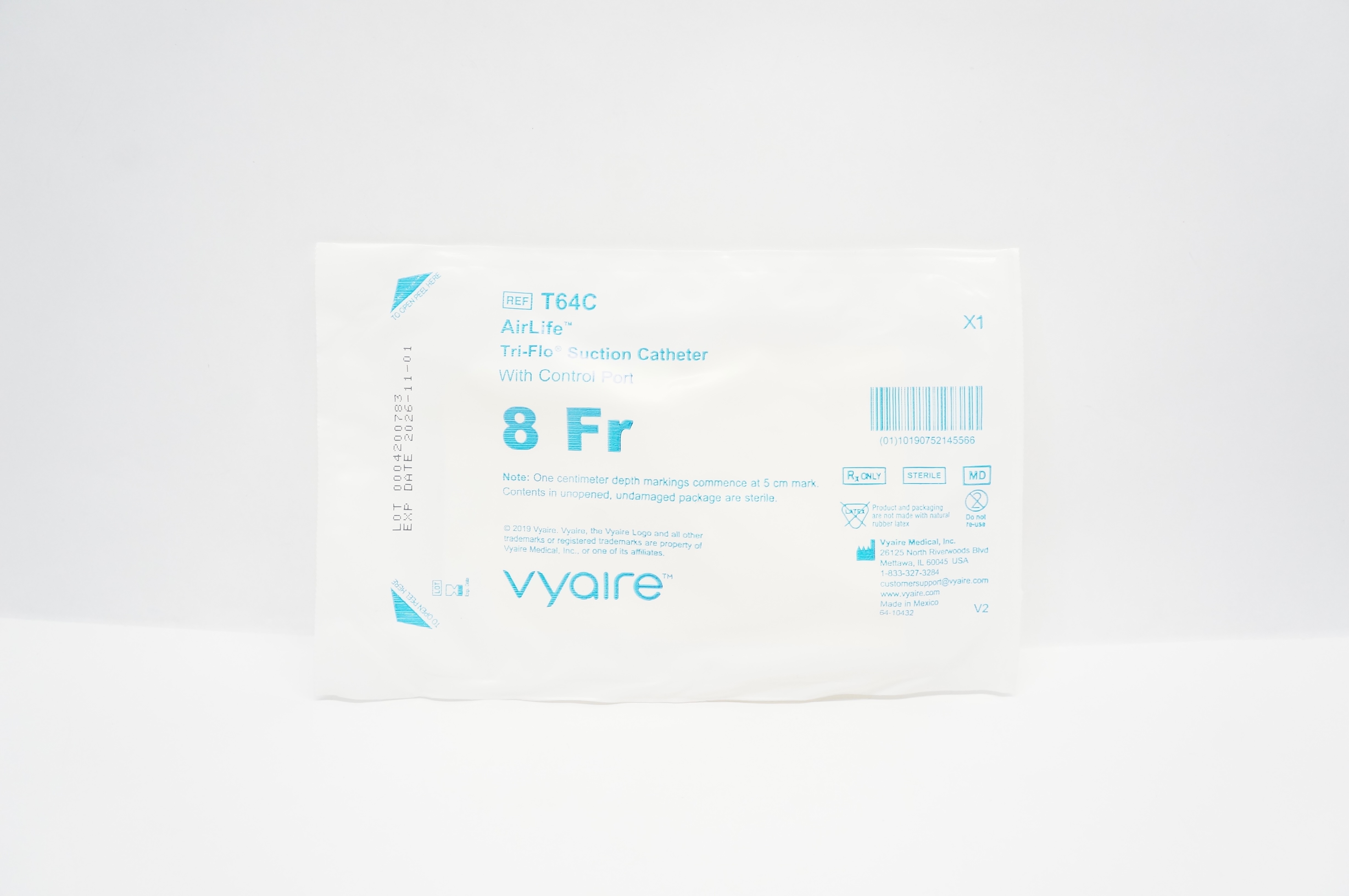 Vyaire T64C AirLife Tri-Flo Suction Cath. with Control Port 8F