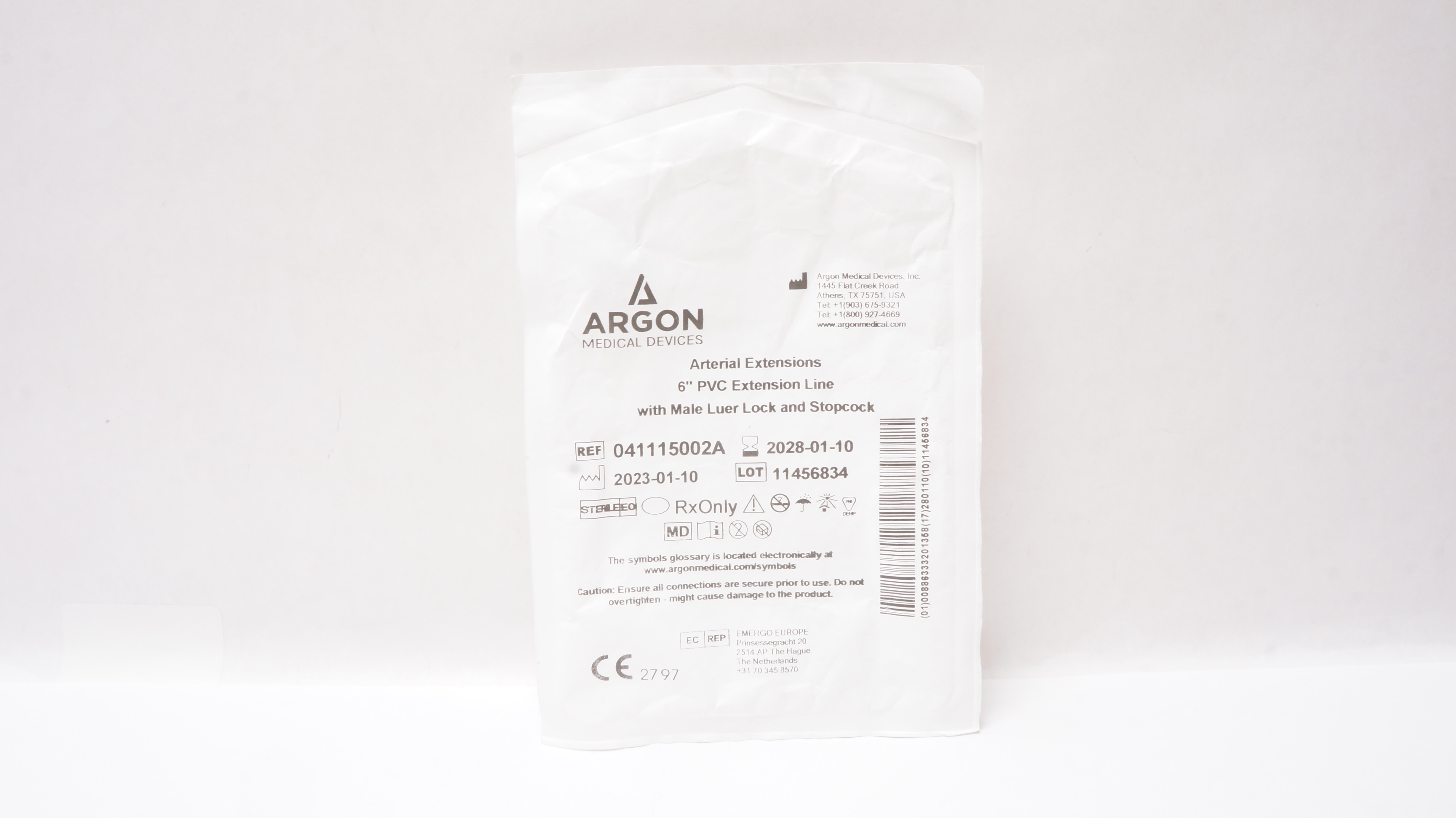 Argon 041115002A PVC Extension Line w/Male Luer Lock and Stopcock, 6inch