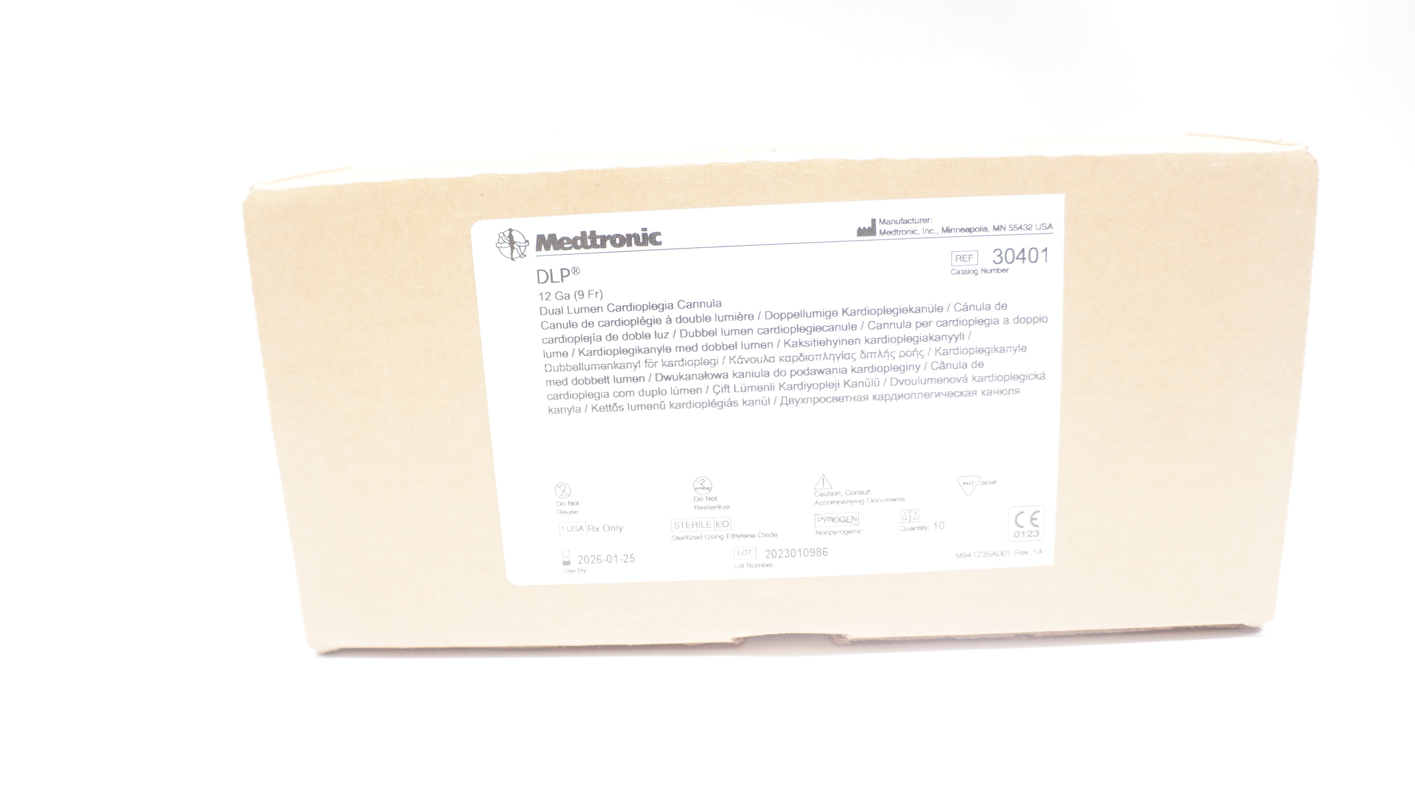 Medtronic 30401 DLP 9Fr. Dual Lumen Cardiopledia Cannula - Box of 10