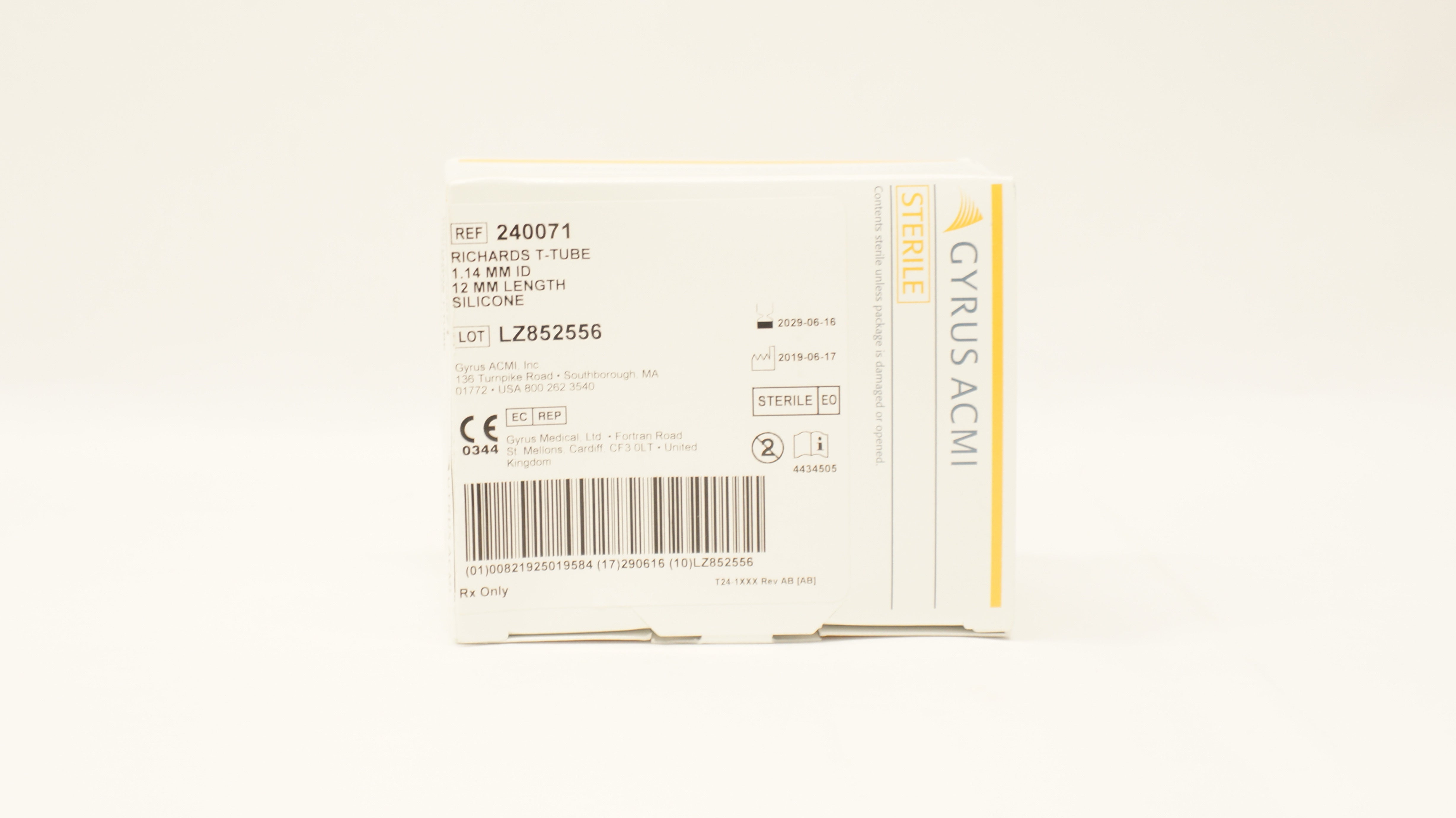 Gyrus ACMI 240071 Richards T-Tube, Silicone 1.14mm ID x 12mm Length - Box of 6